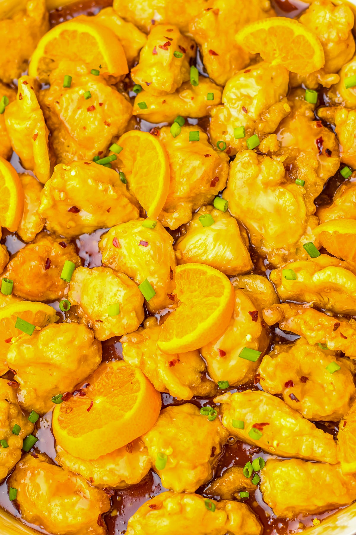 up close image basic orange chicken recipe in pan
