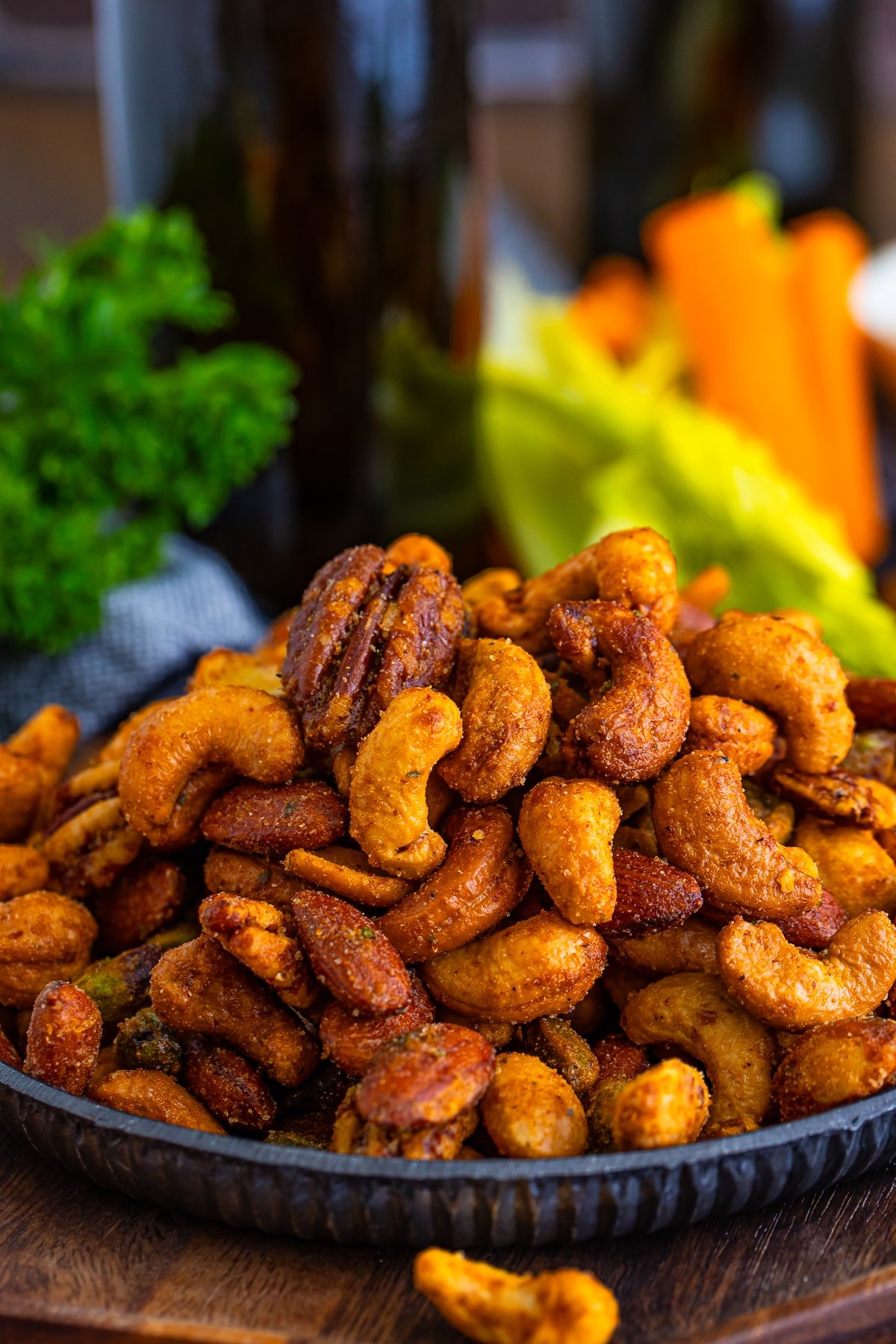 roasted nuts recipe on a metal plate