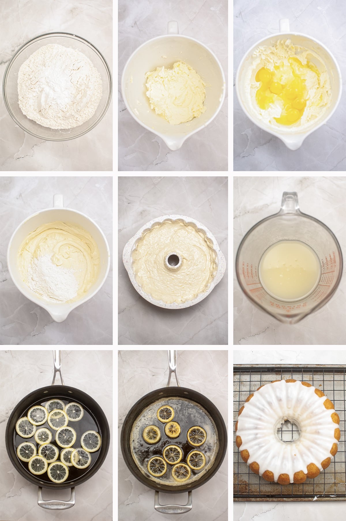 collage of images showing how to make Lemon Bundt Cake