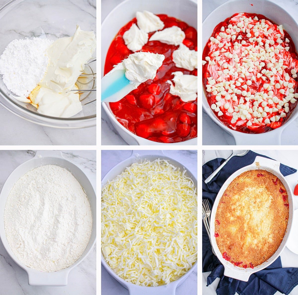 collage of images on how to make Strawberry Dump Cake