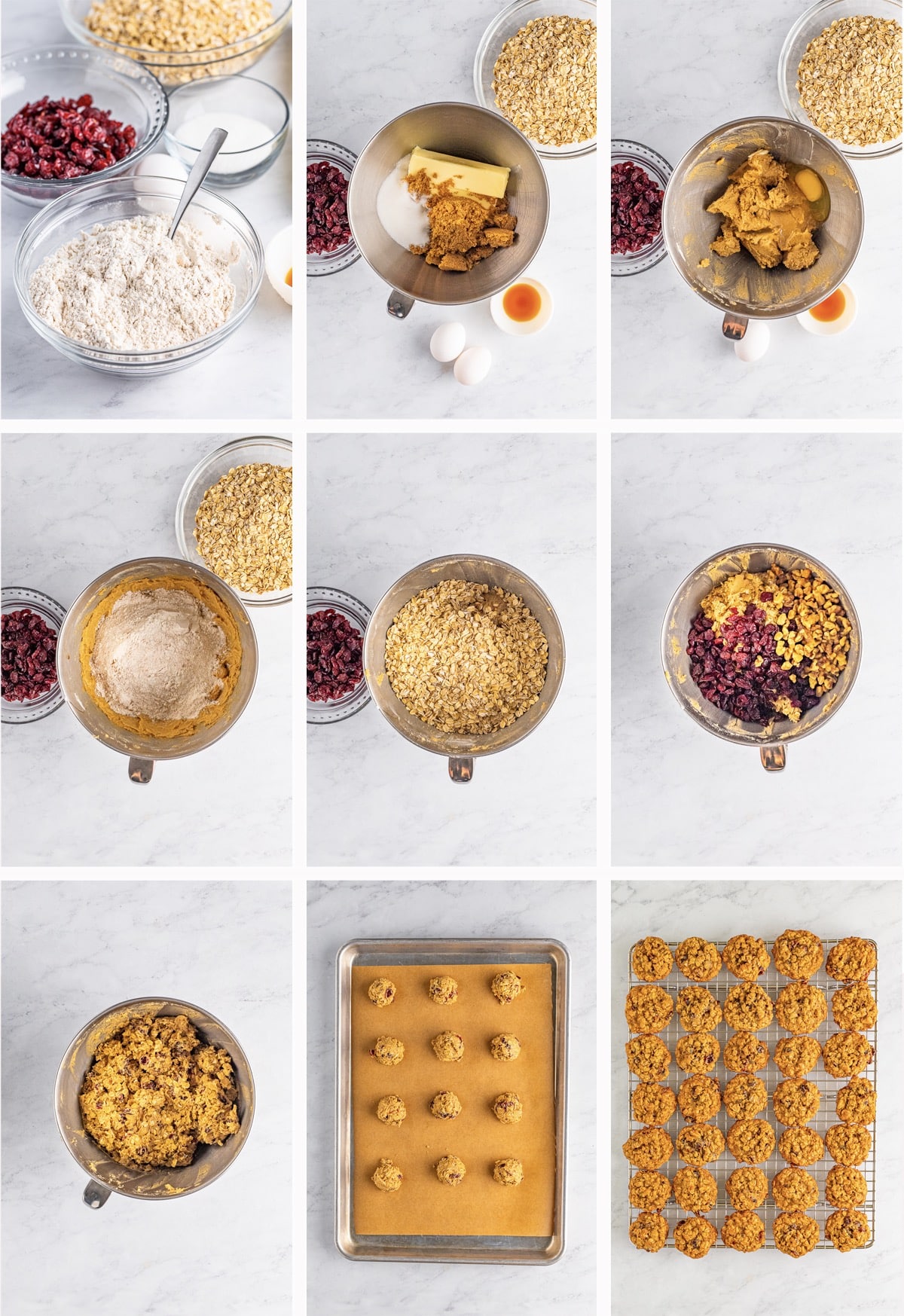 collage of images showing how to make Cranberry Oatmeal Cookies