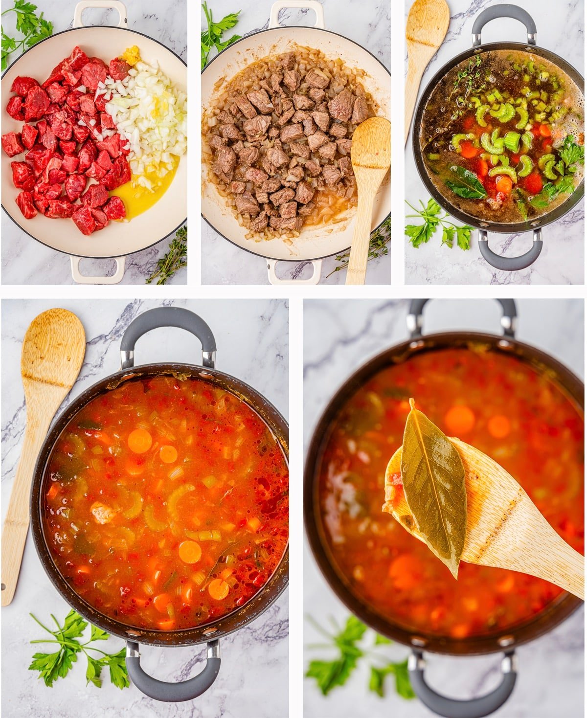 collage of images showing how to make Beef and Barley Soup Recipe