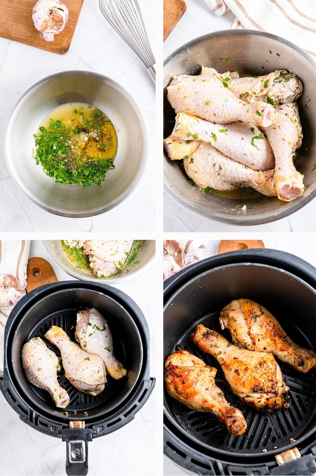 collage of images on how to make Air Fryer Chicken Legs