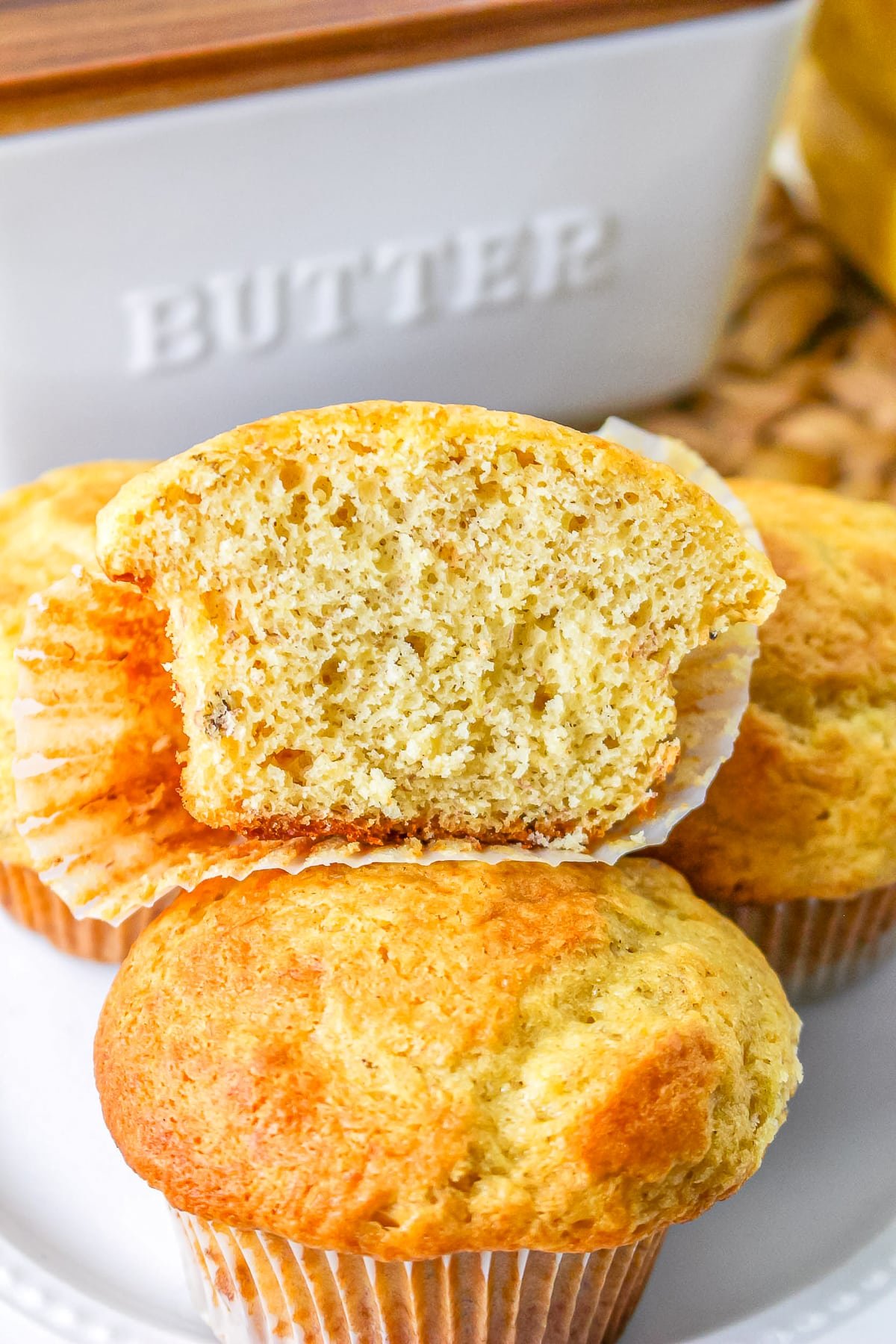 Cake Mix Muffins cut in half to see the interior