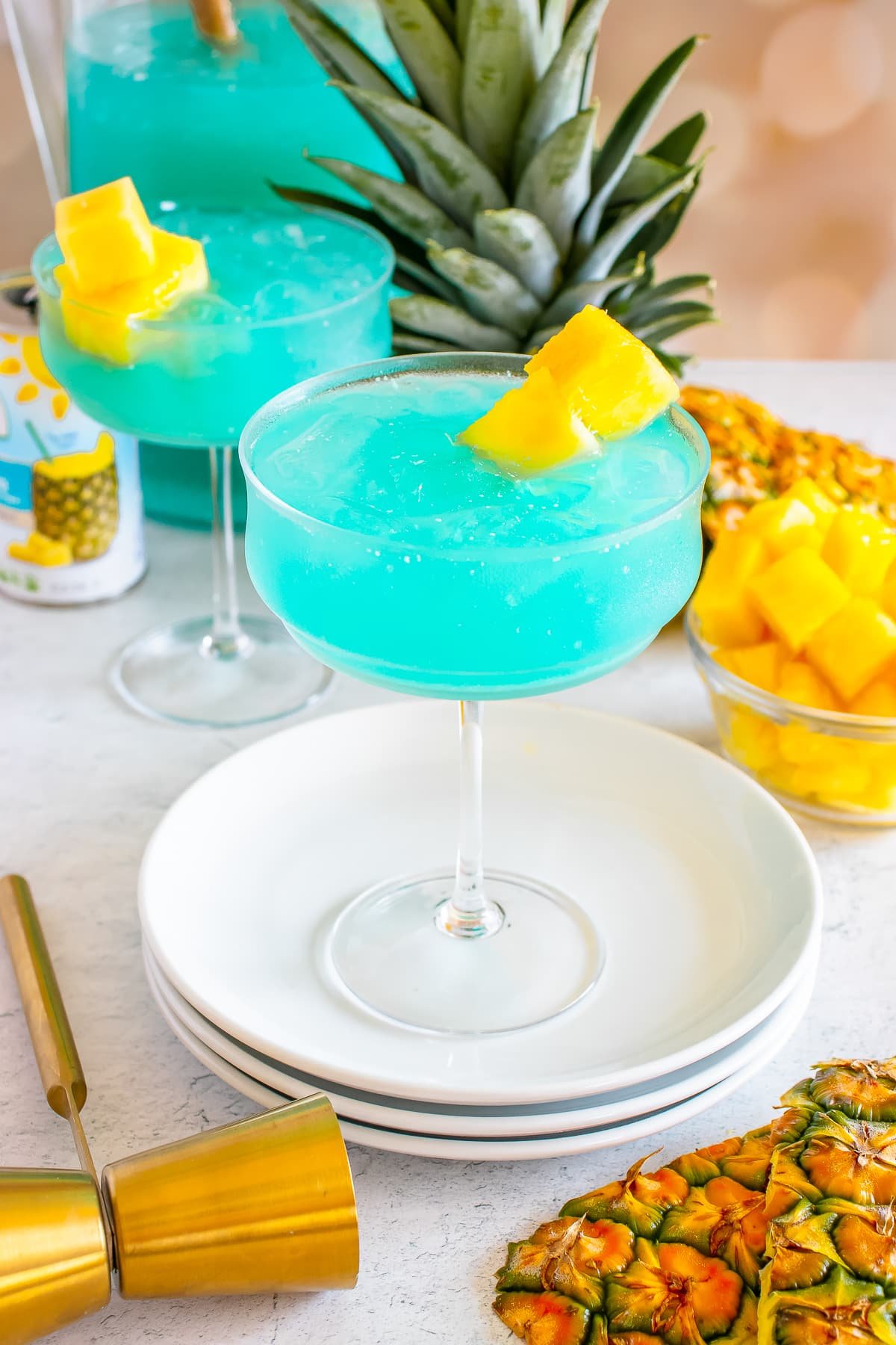 Blue Hawaiian Cocktail served on white plates