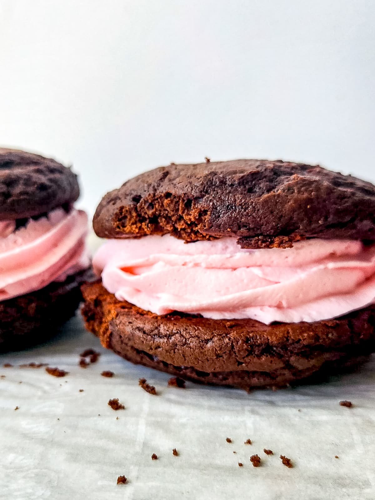 up close photo Whoopie Pies Recipe with strawberry buttercream
