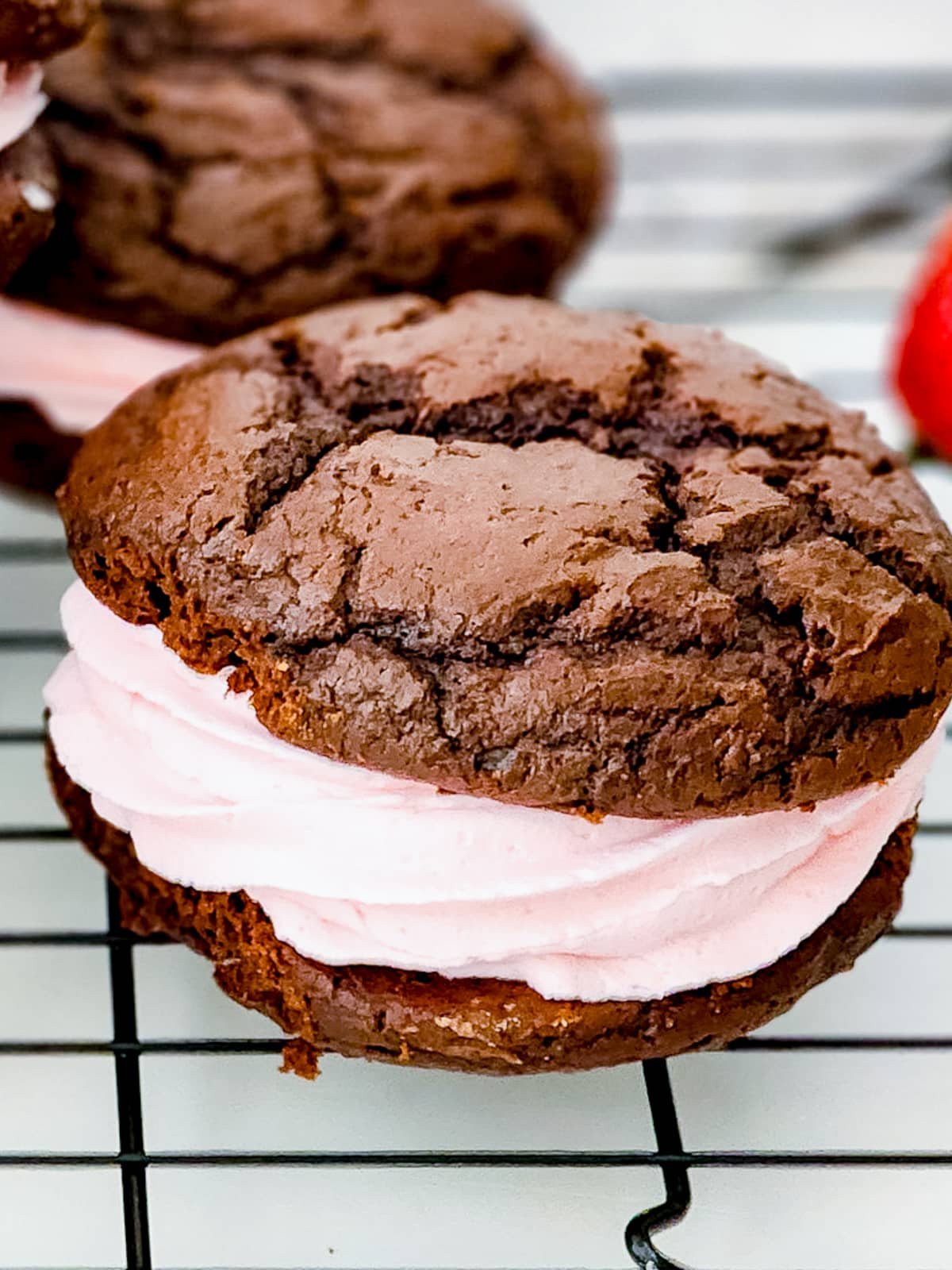 up close image Whoopie Pies Recipe on a wire rack