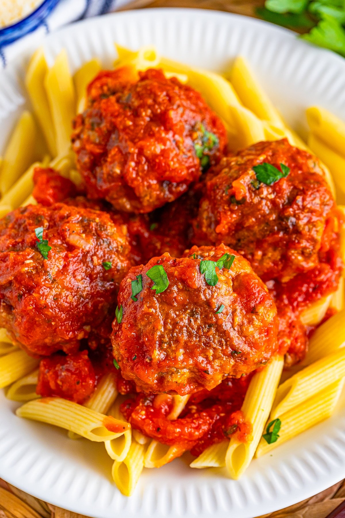 overhead image Italian Meatball Recipe in serving plate