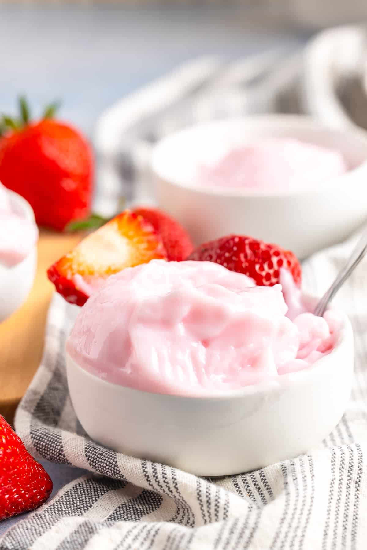 Frozen Yogurt in cups with a bite taken out