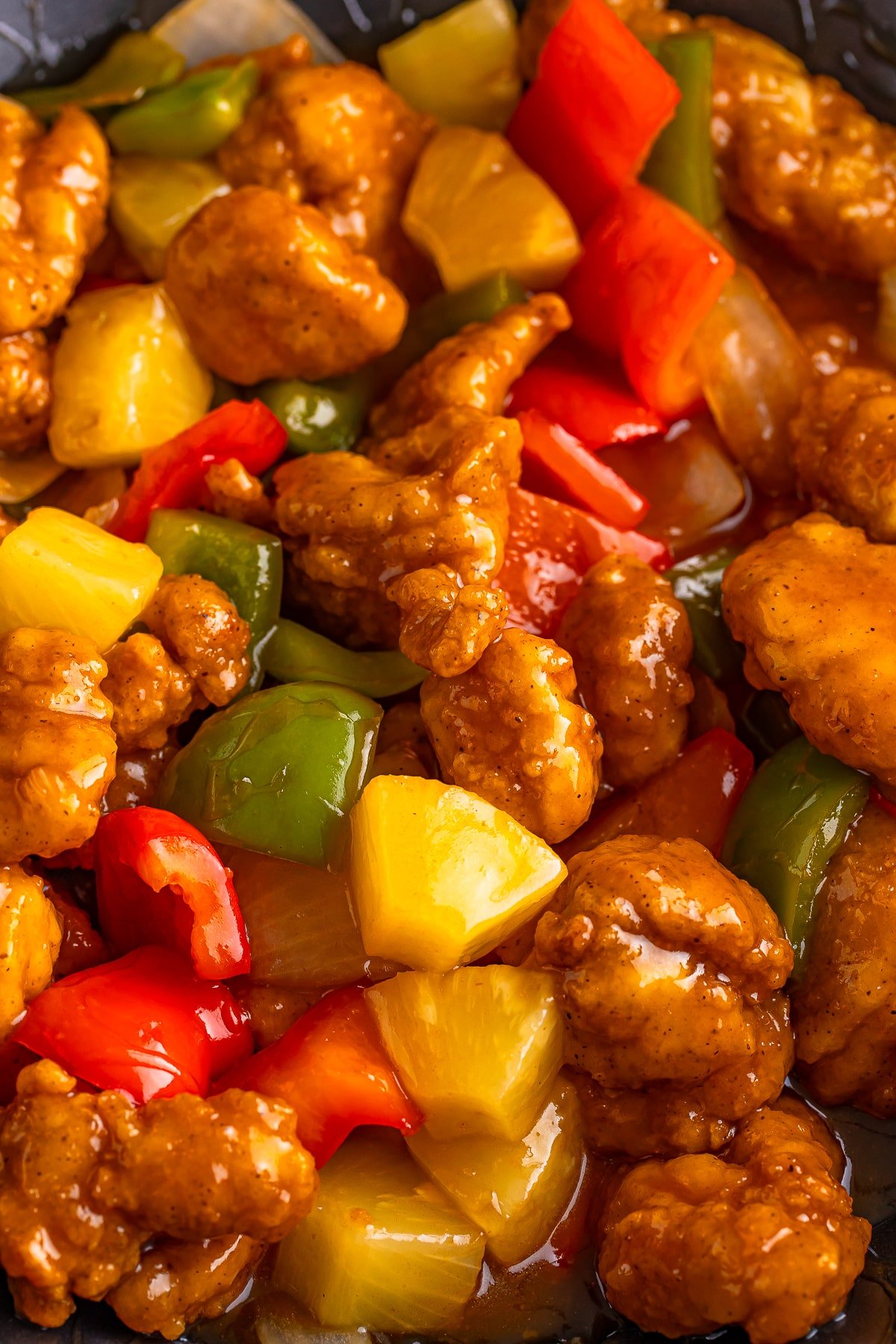 Hong Kong Style Sweet and Sour Chicken up close photo in the wok