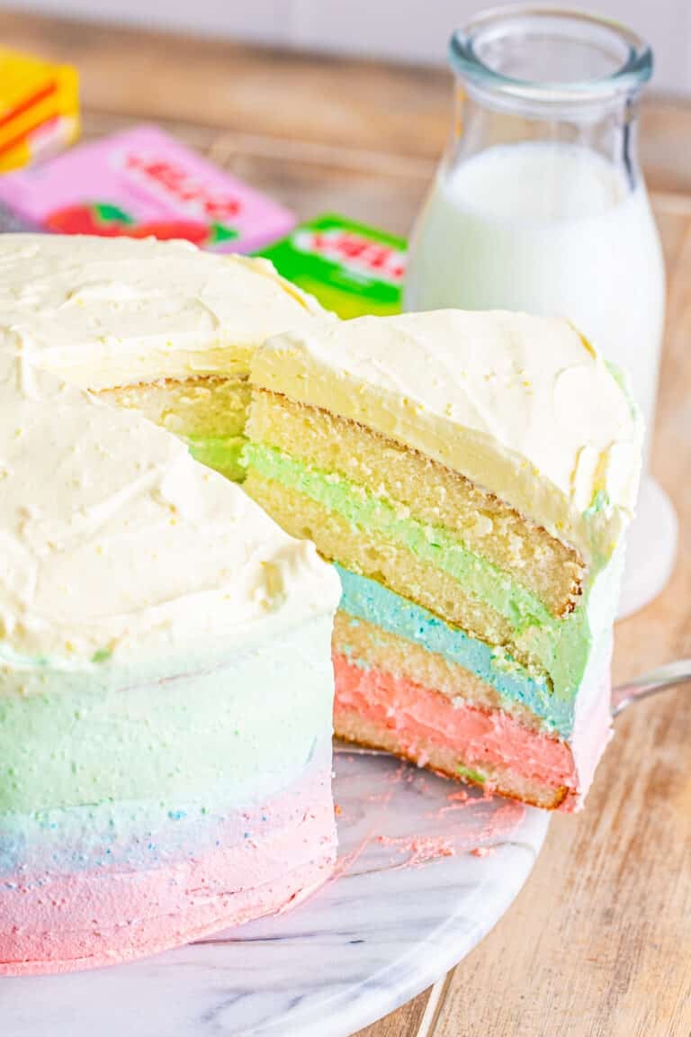 Easy Layered Rainbow Jello Cake Recipe