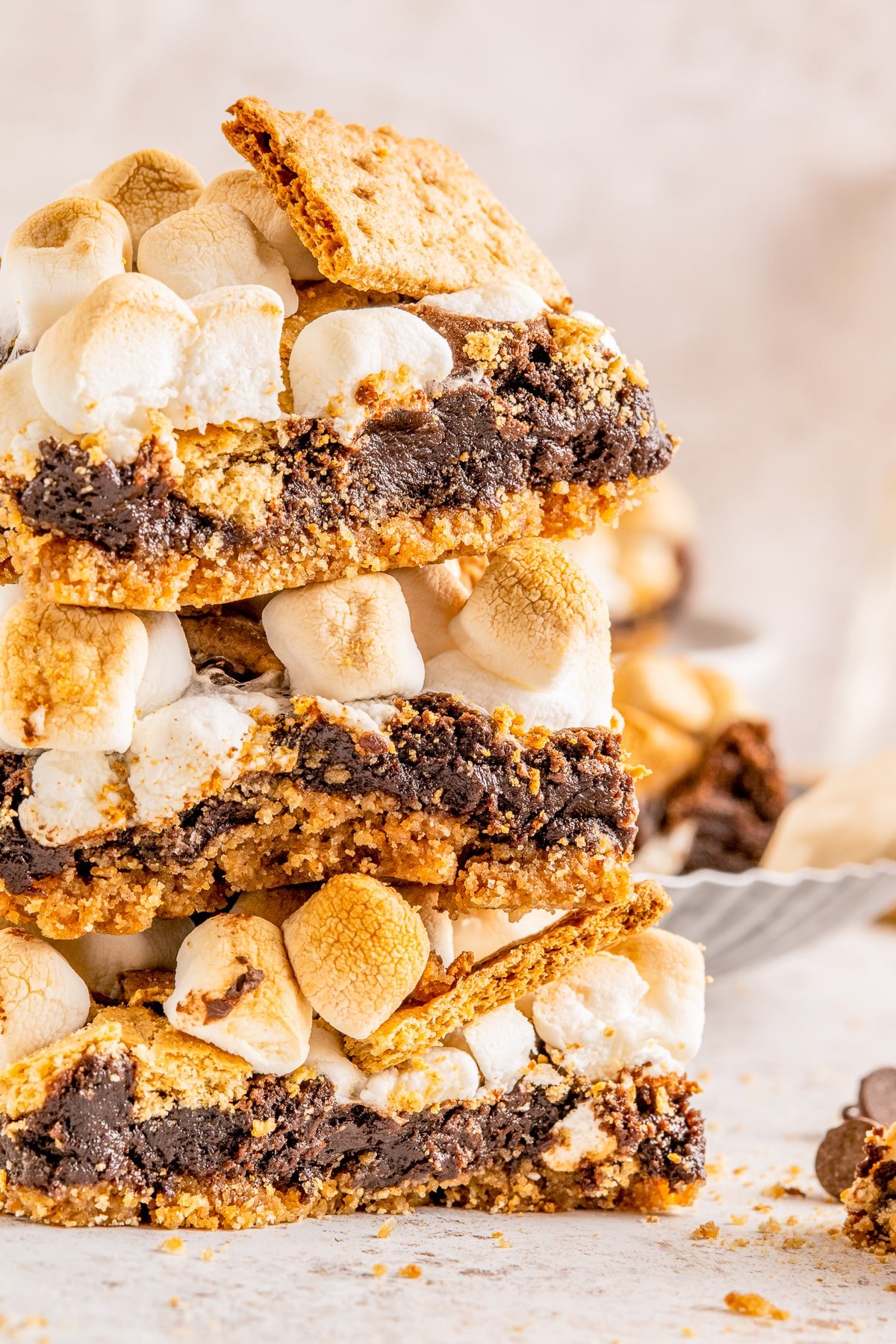 three smores brownies stacked