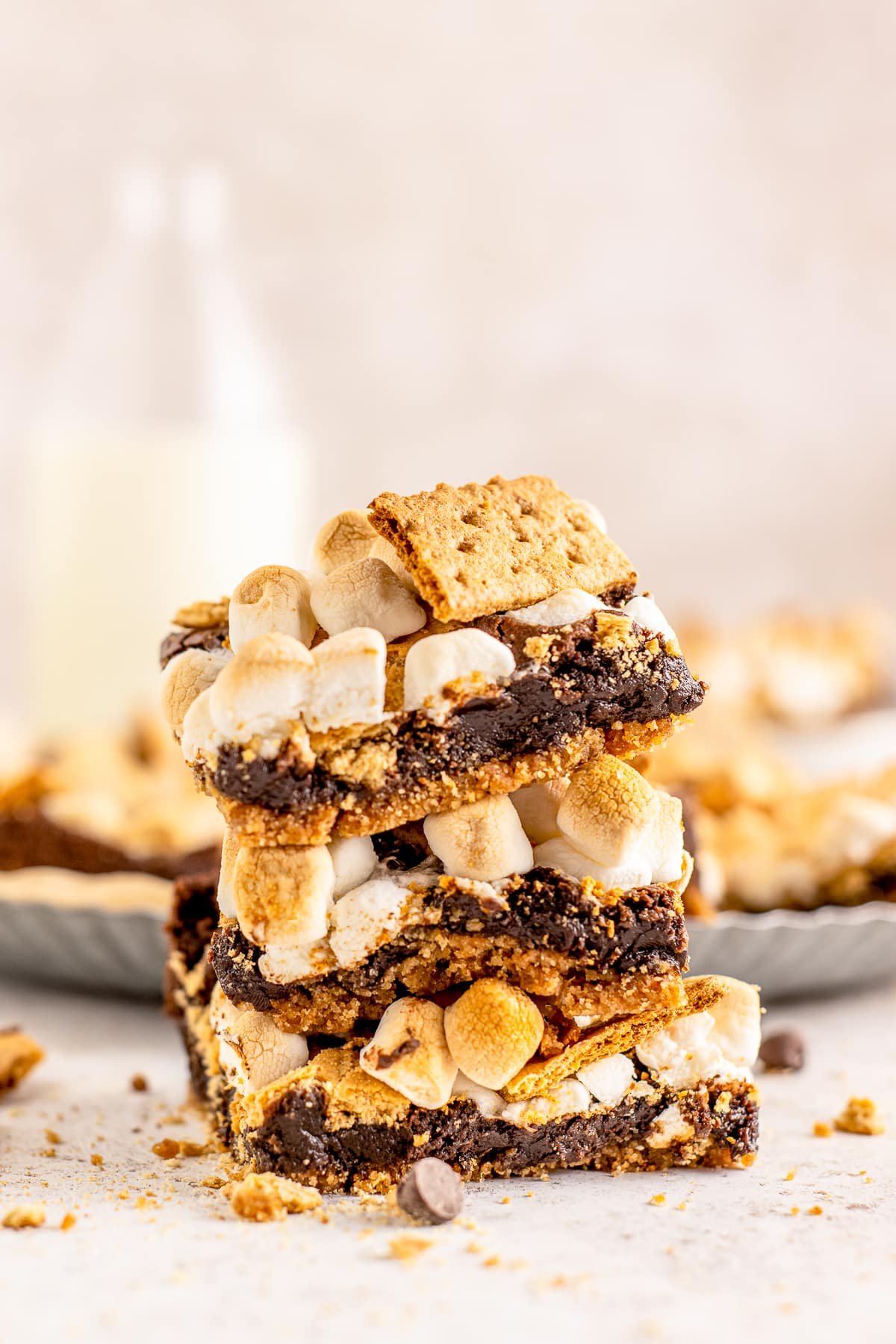 smores brownies stacked on top of each other