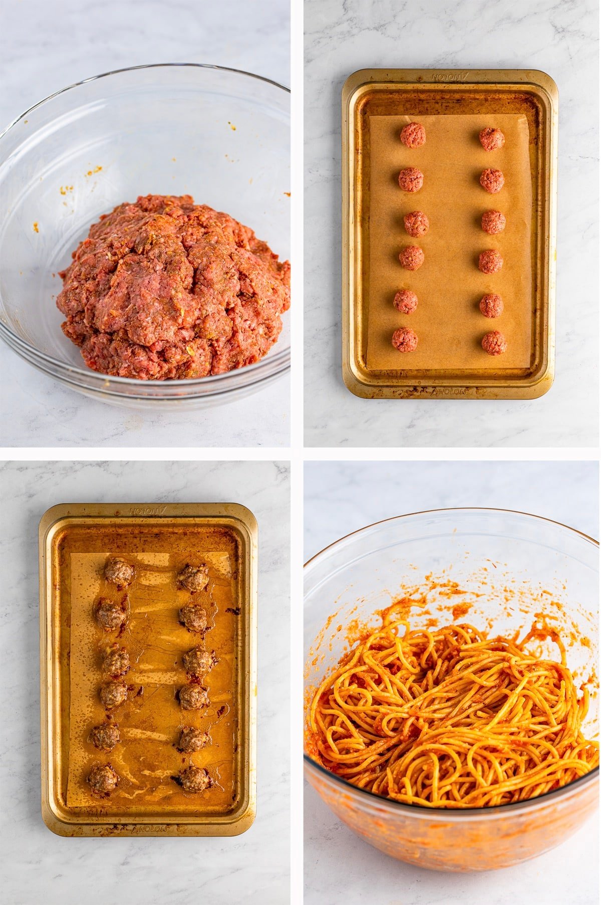 collage of images showing how to make the first steps for Meatball Sliders