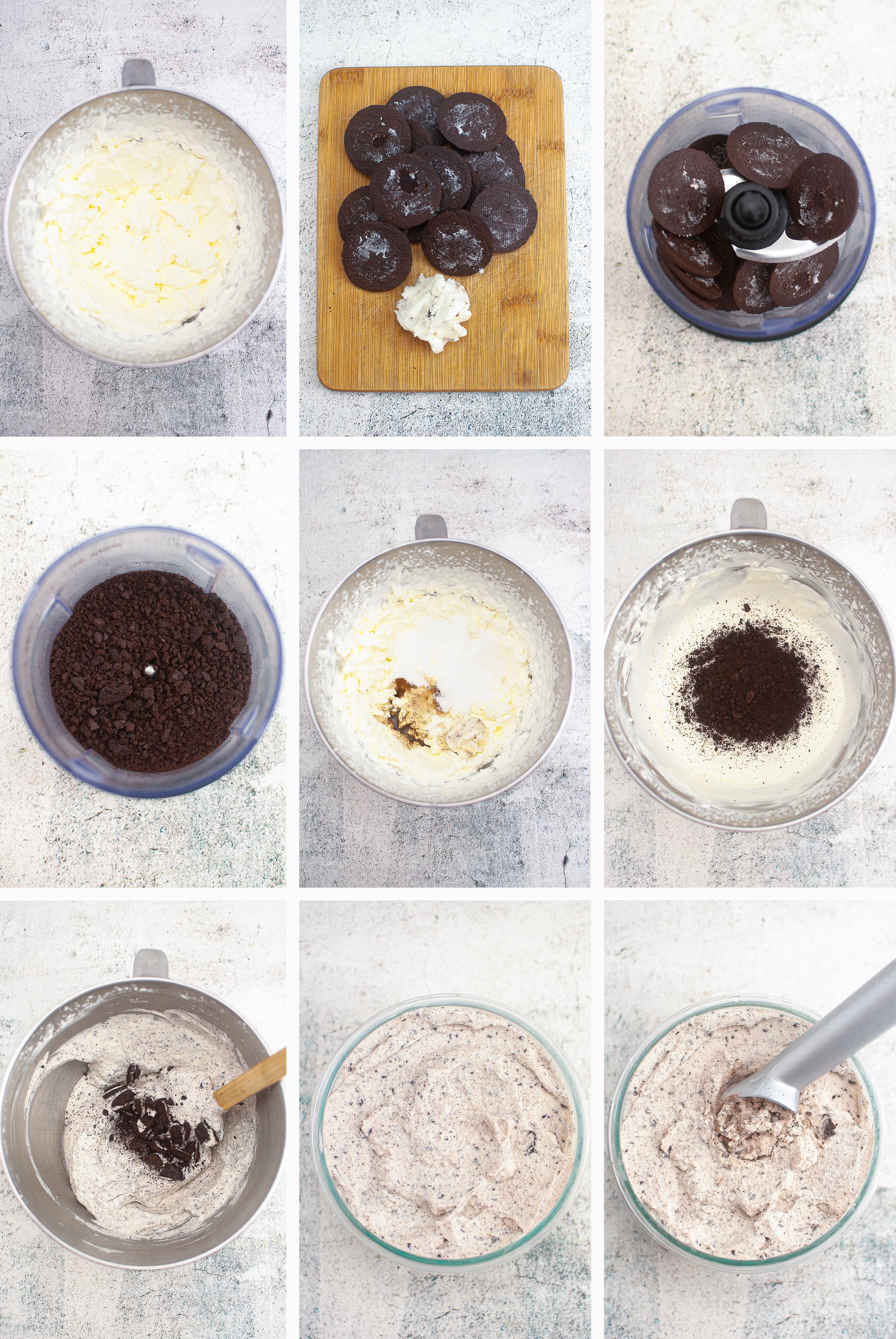 collage of images showing how to make Cookies and Cream Ice Cream