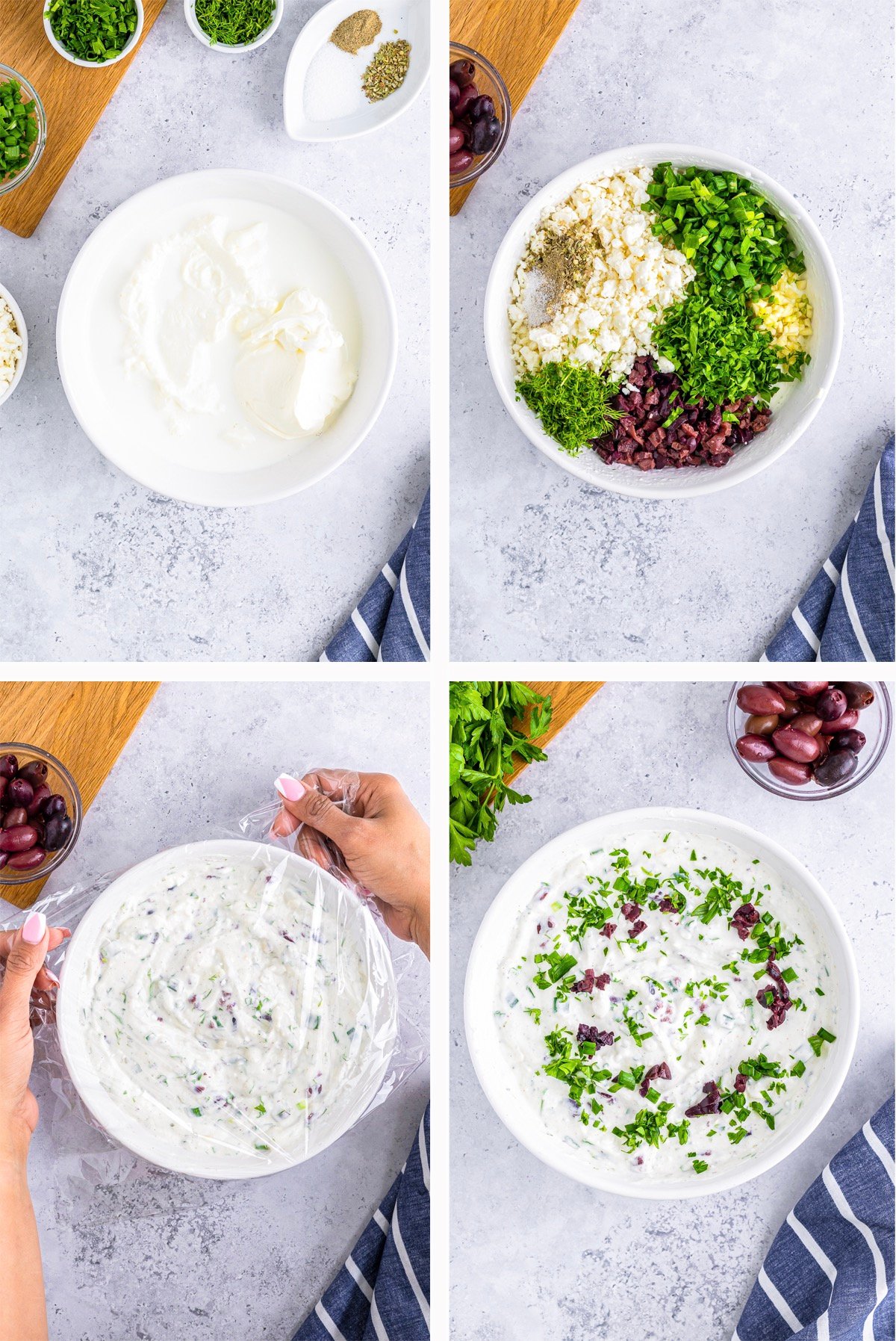 collage of images showing how to make Greek Yogurt Dip