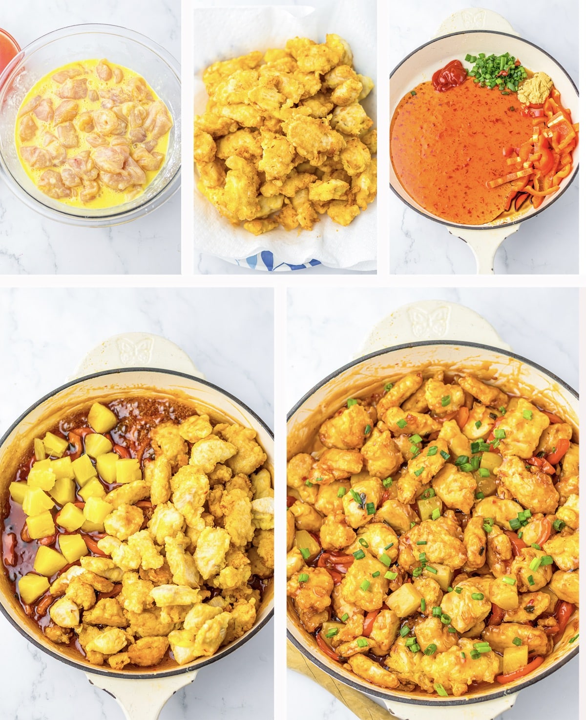 step by step images showing how to make Sweet Chili Sauce Chicken