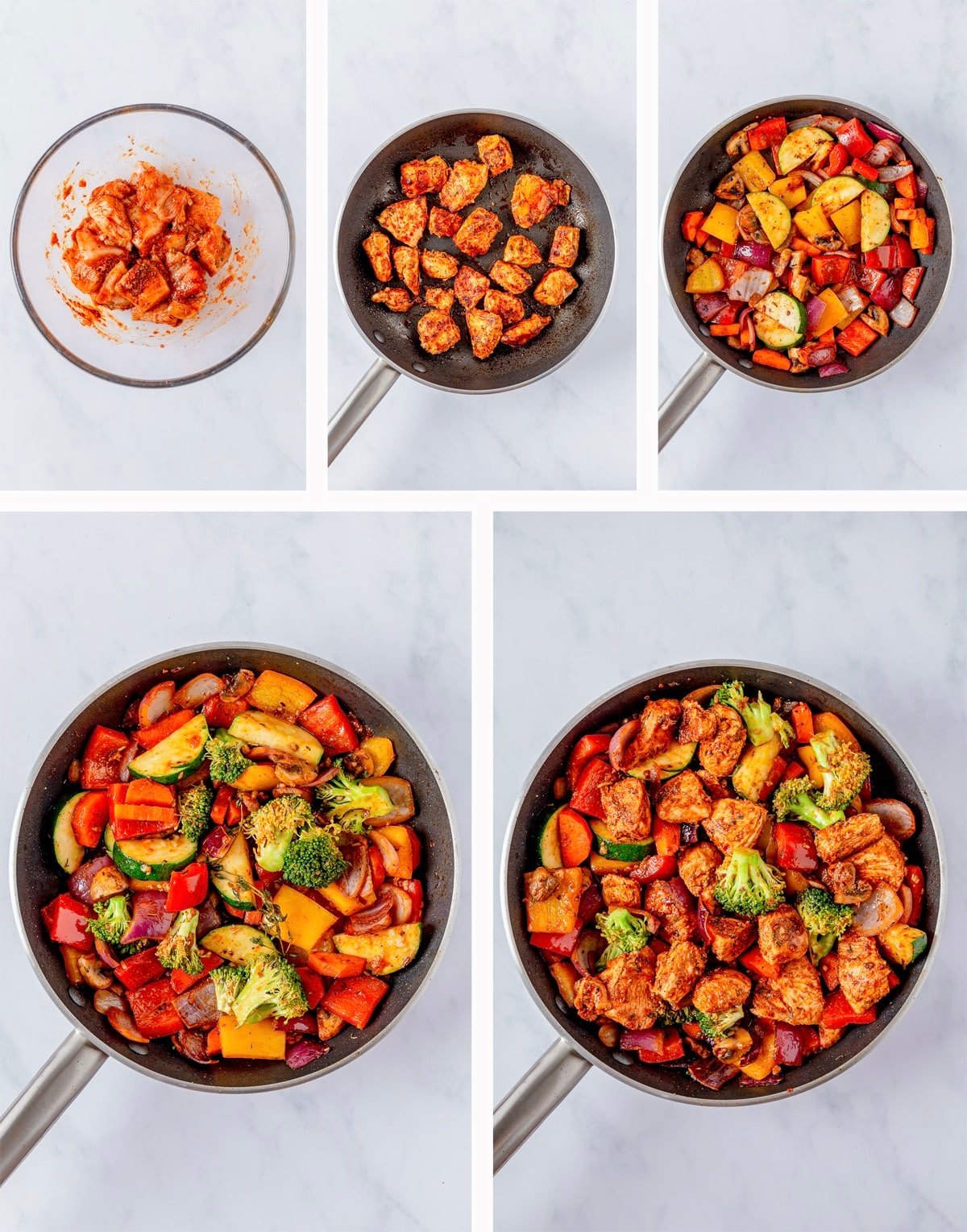 collage of images showing how to make Chicken and Vegetables
