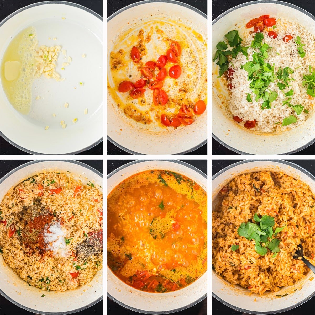 collage of images showing how to make Easy Spanish Rice recipe
