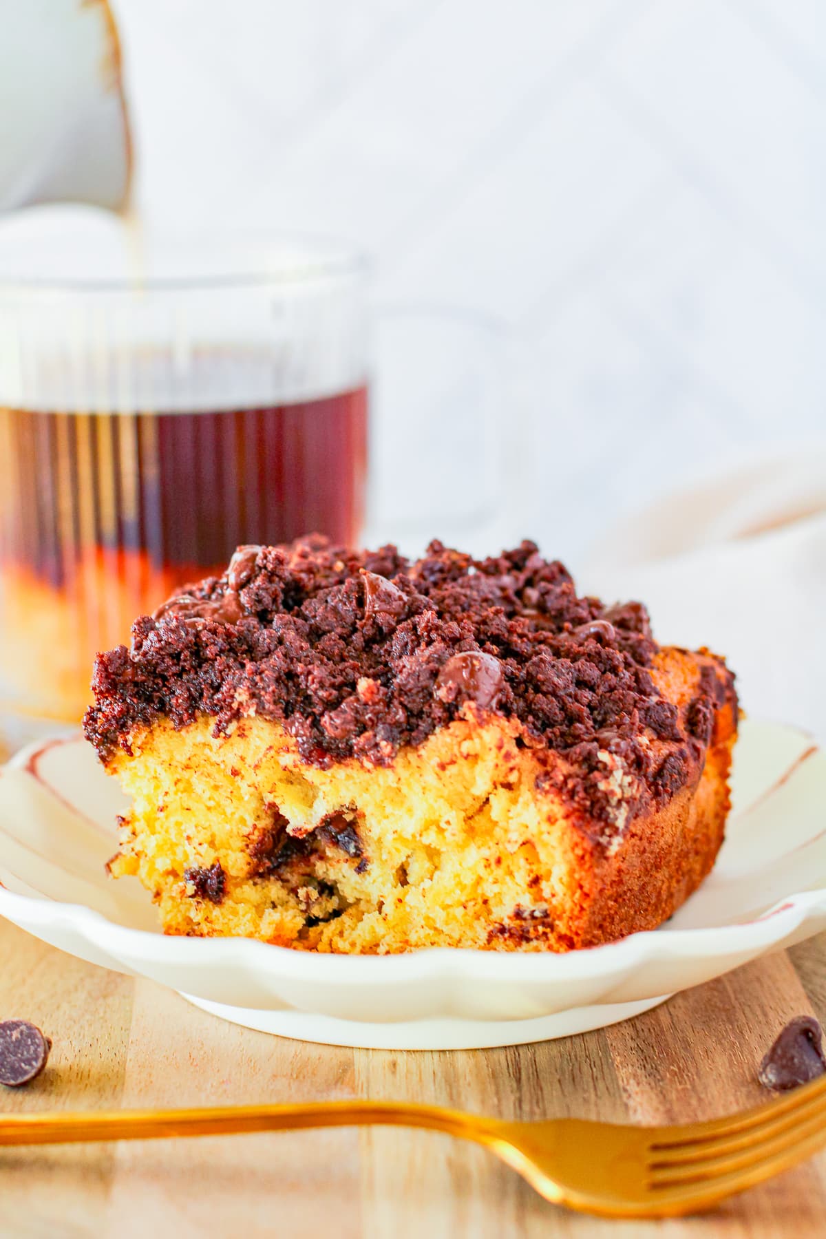 a slice of coffee cake recipe on a green plate