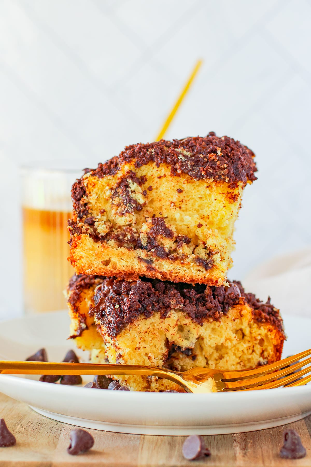 two pieces of coffee cake recipe stacked on a plate