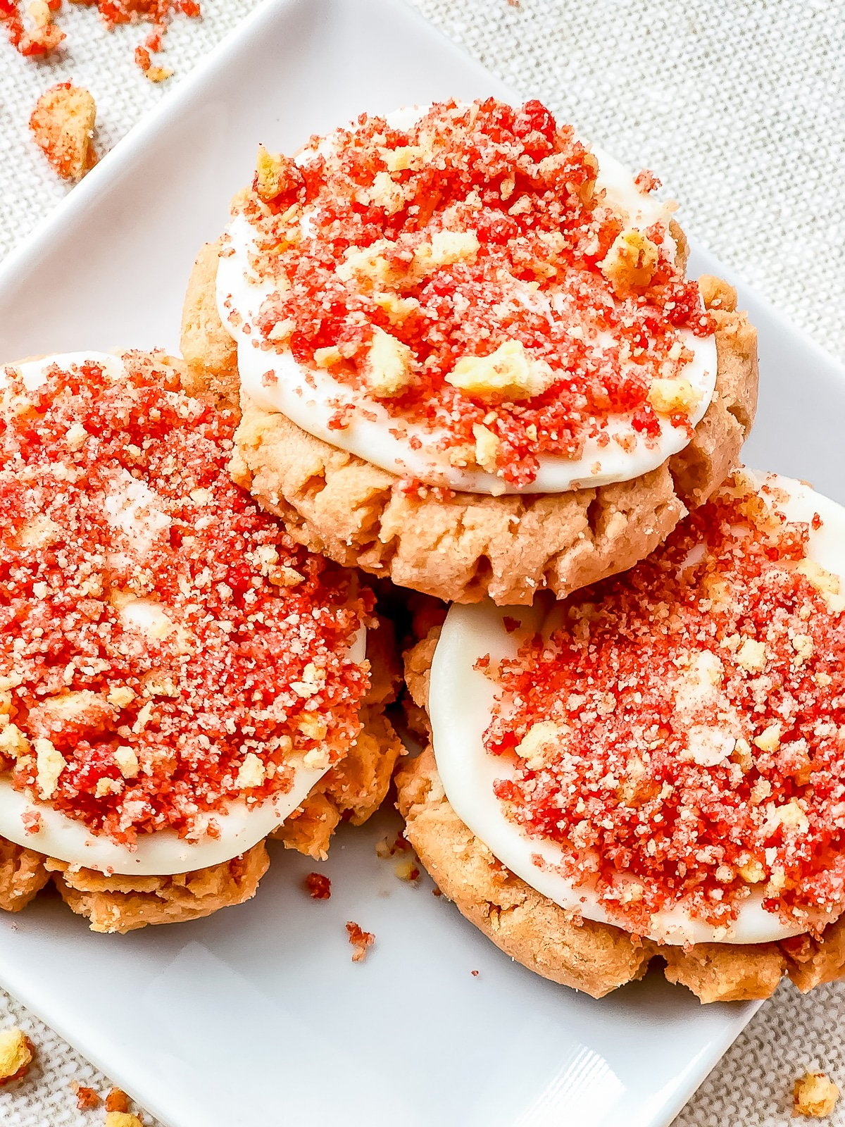 Strawberry Shortcake Cookies on a white square plate