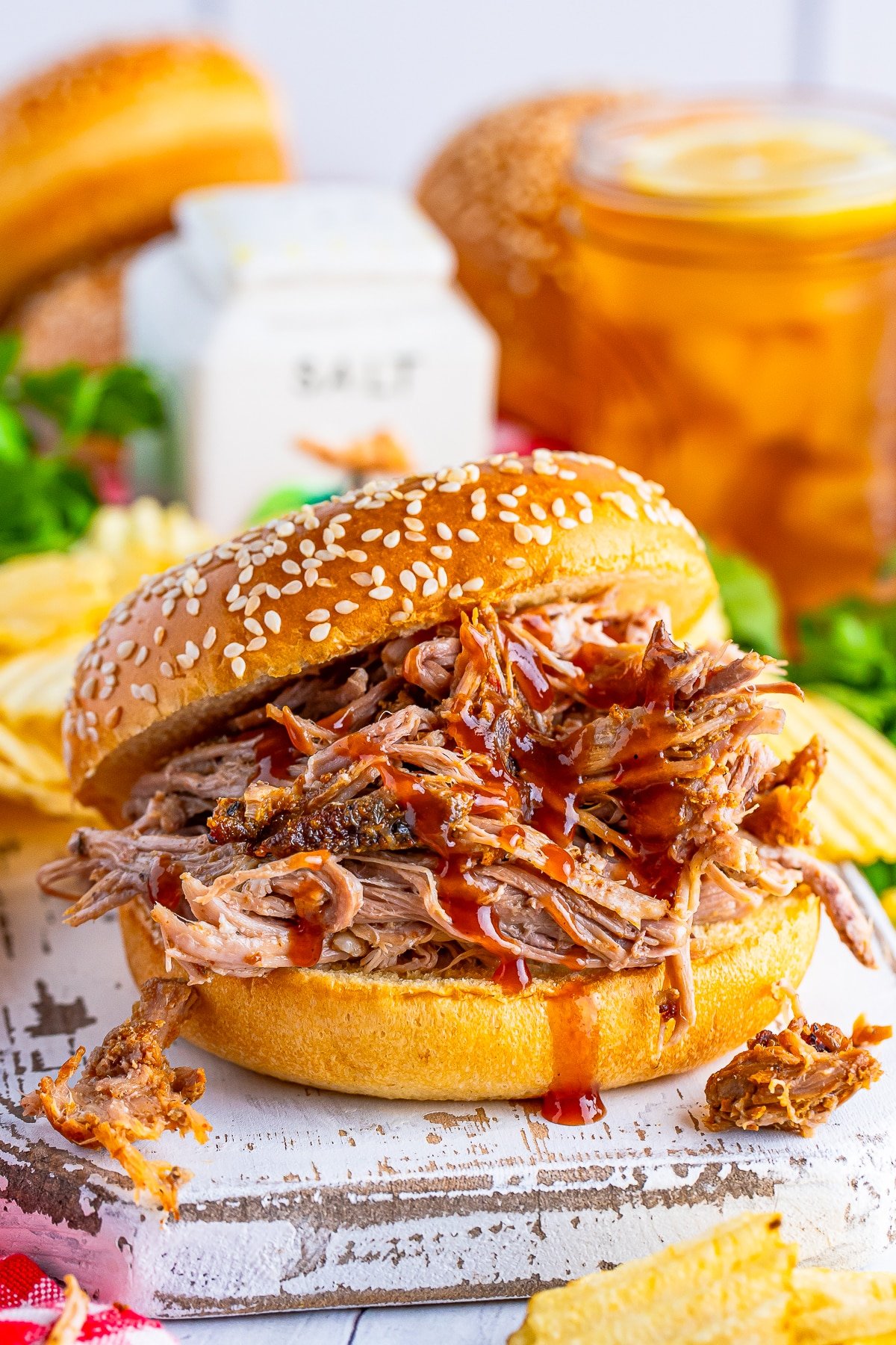 Oven Baked Pulled Pork on a bun 