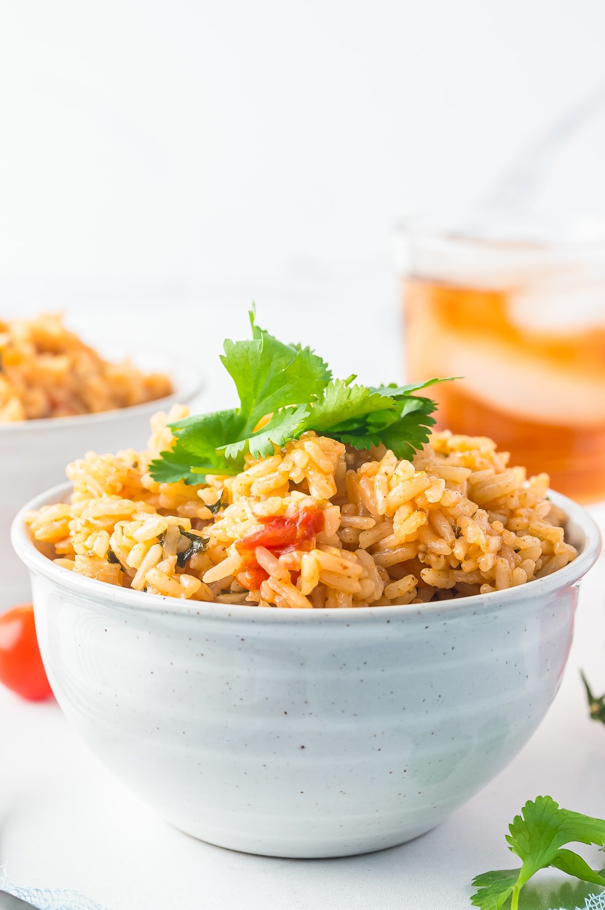 Easy Spanish Rice Recipe in a white serving bowl