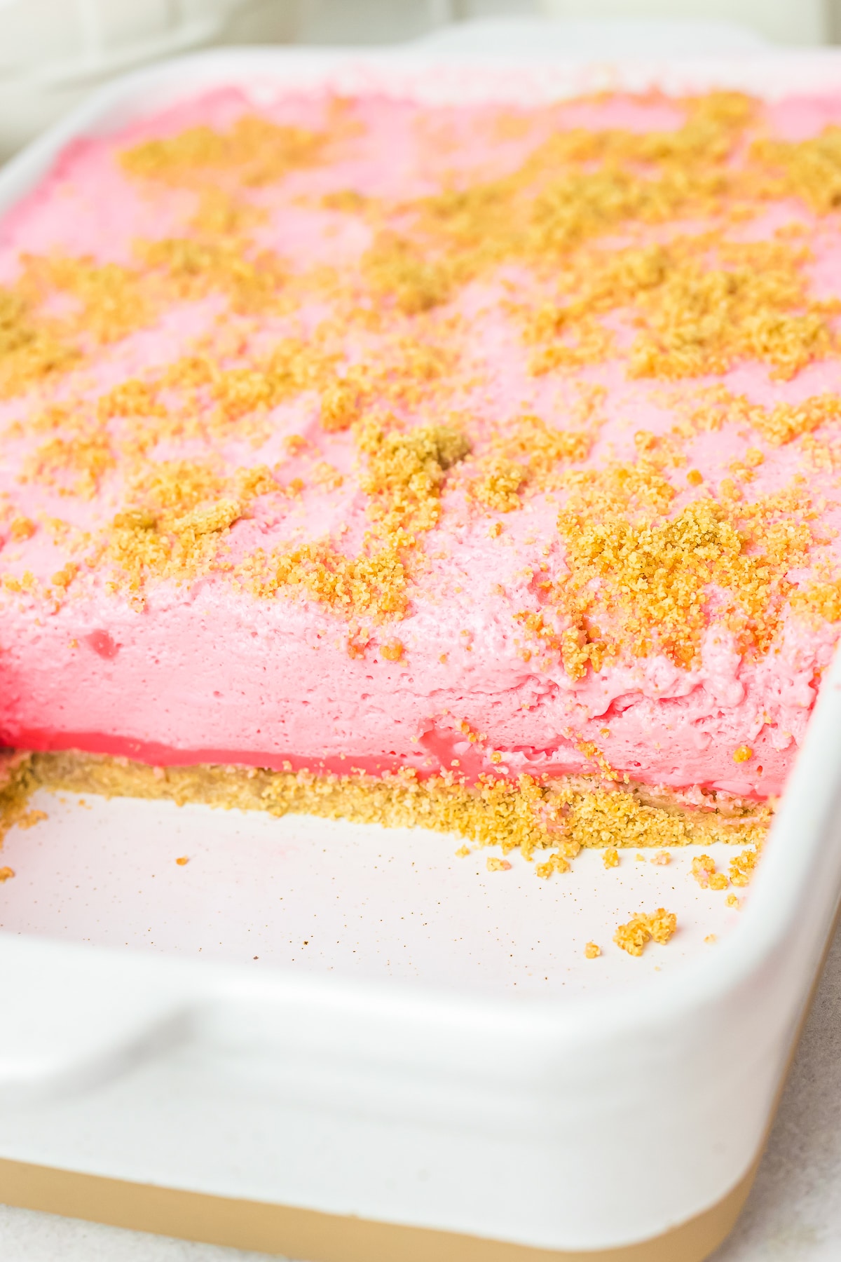 slices of Woolworth Cake taken out of baking dish