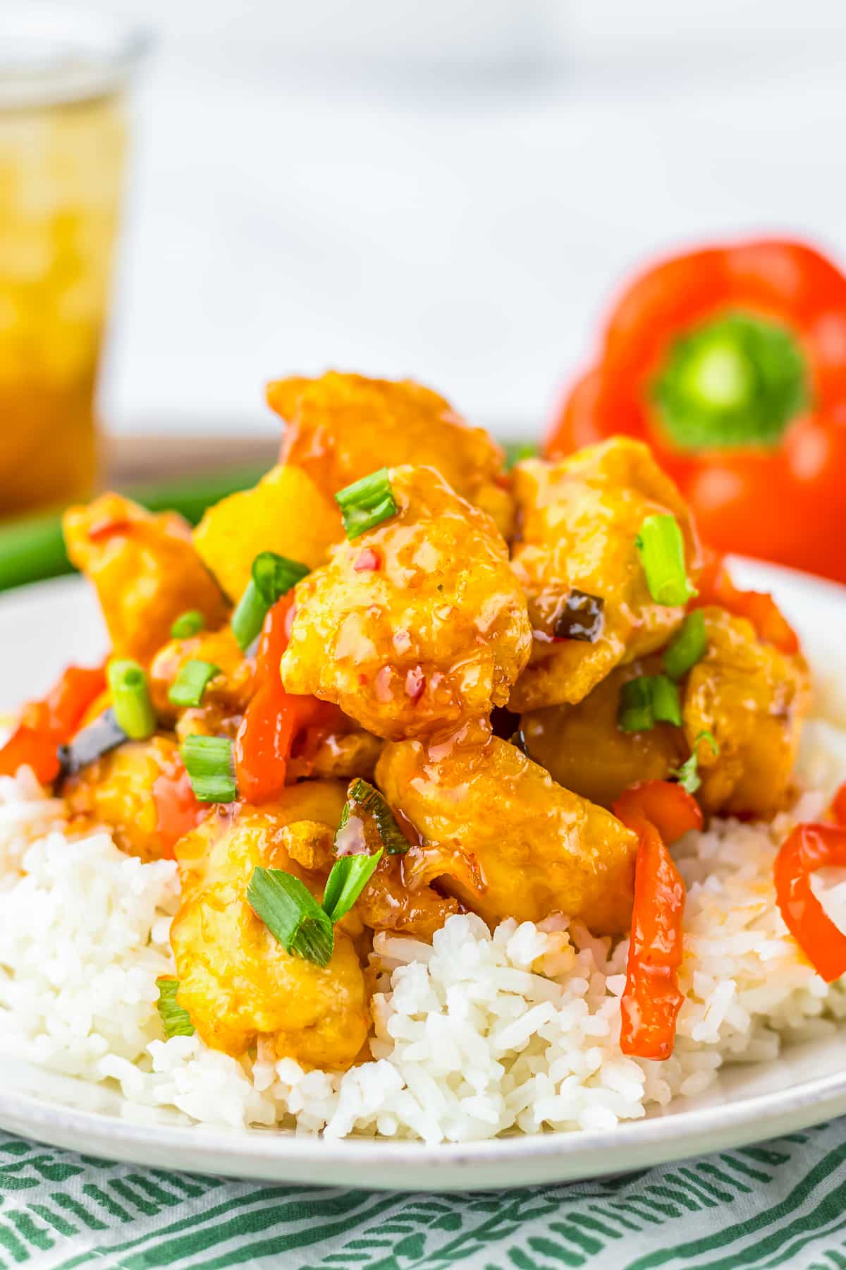 Sweet Chili Sauce Chicken on a plate over rice