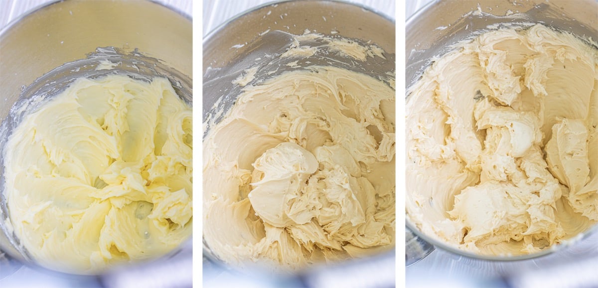 collage of images showing how to make maple frosting