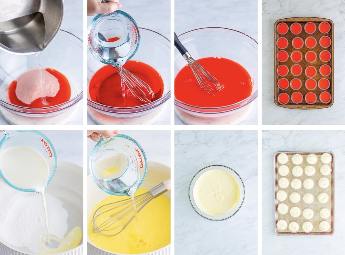 collage of images showing how to make banana pudding shots