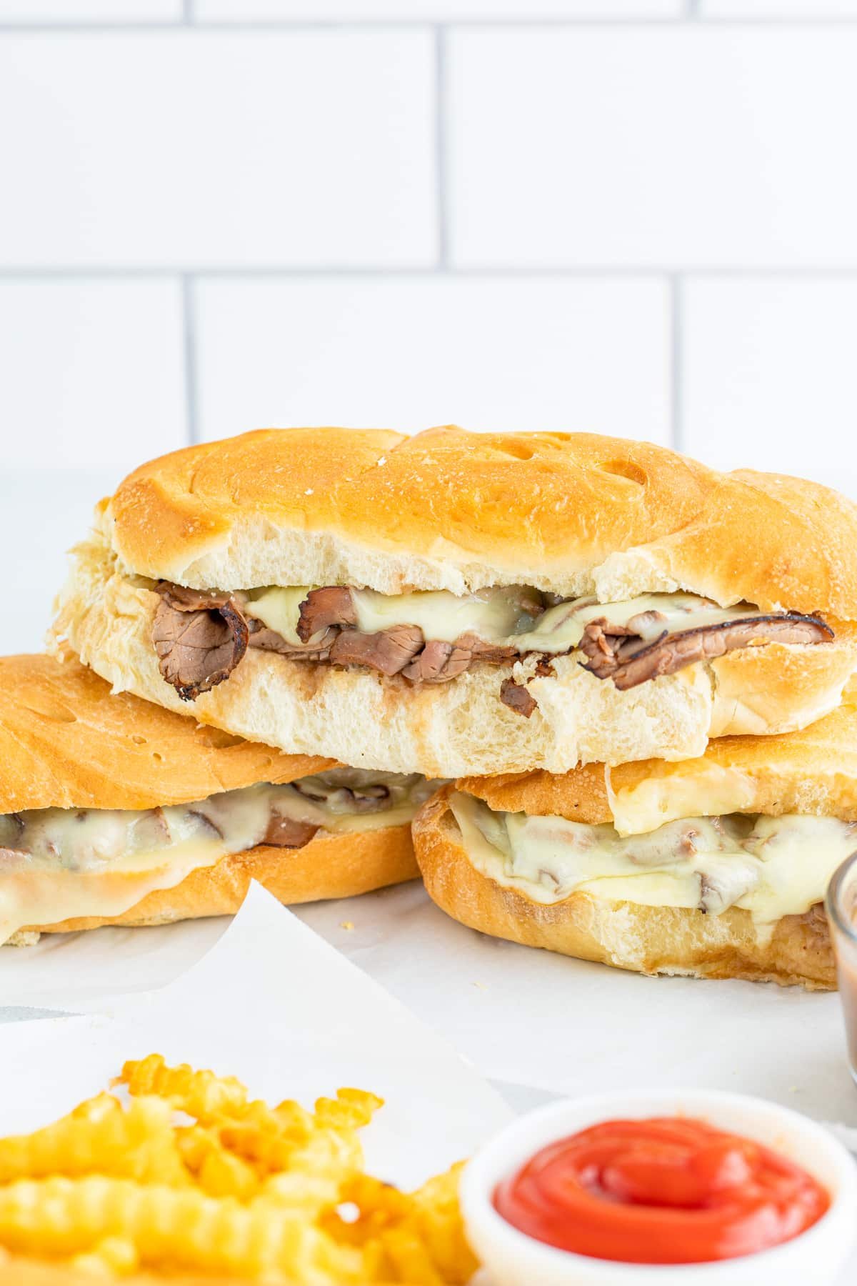 french dipped sandwich recipe stacked on top of each other