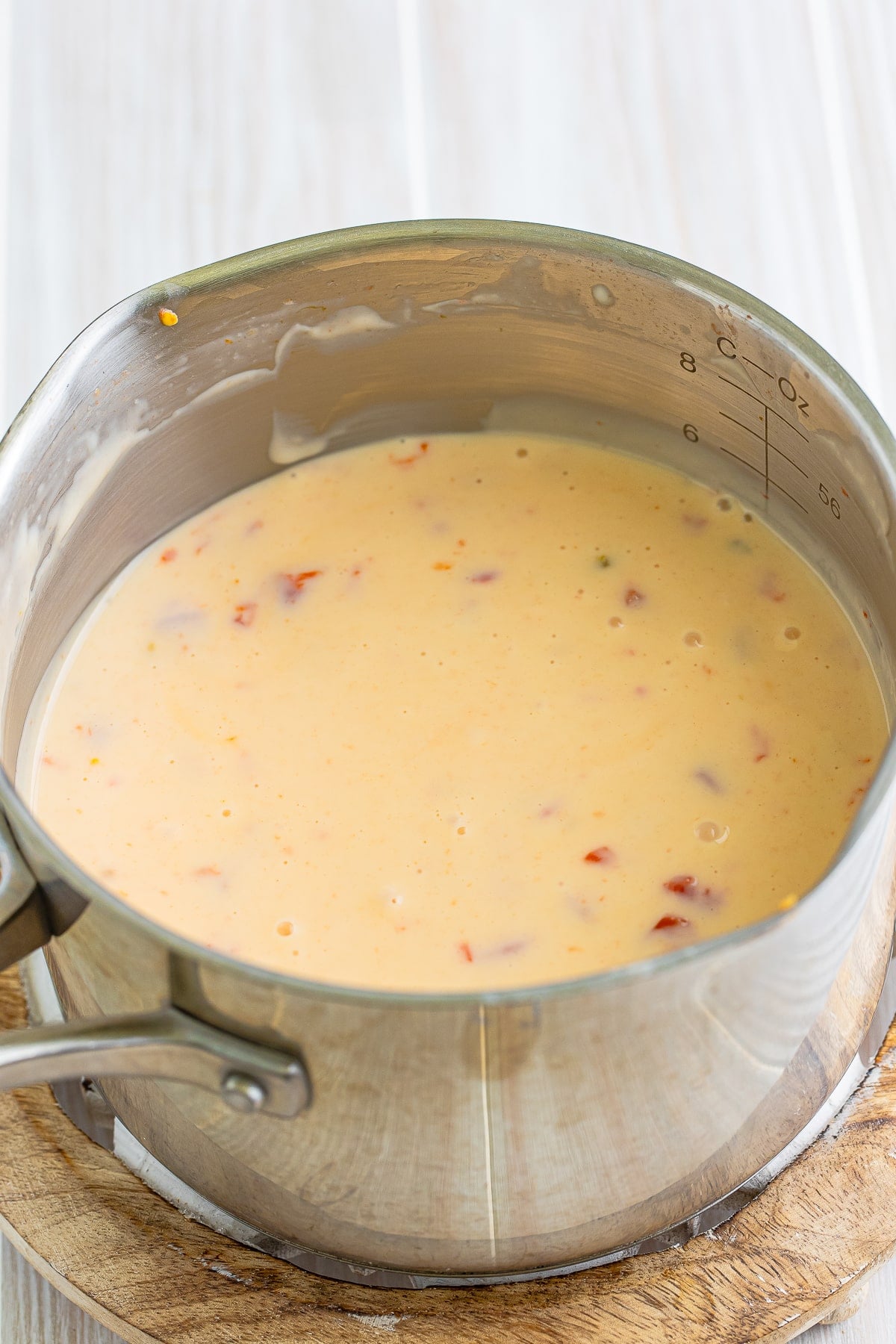 finished Queso Blanco Cheese Dip in saucepan