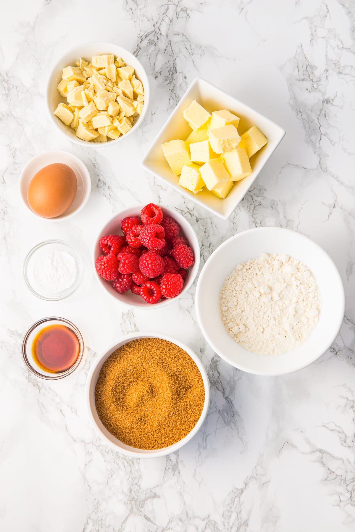 ingredients needed to make Raspberry White Chocolate Brownies