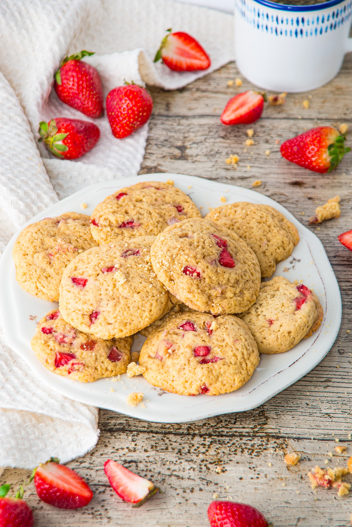 Strawberry Cookies on a white serving plate