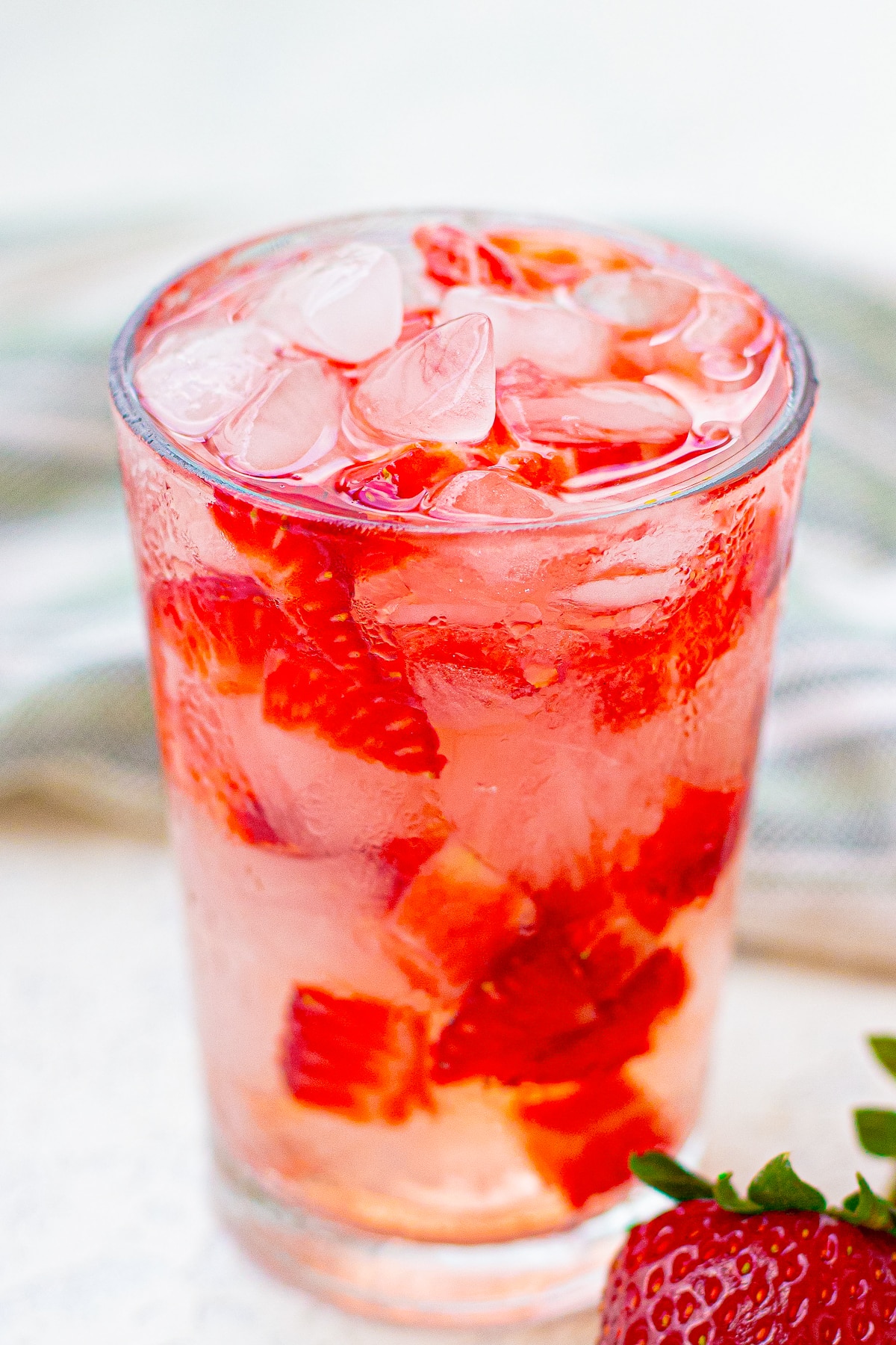 close up of Strawberry Acai Refresher with ice