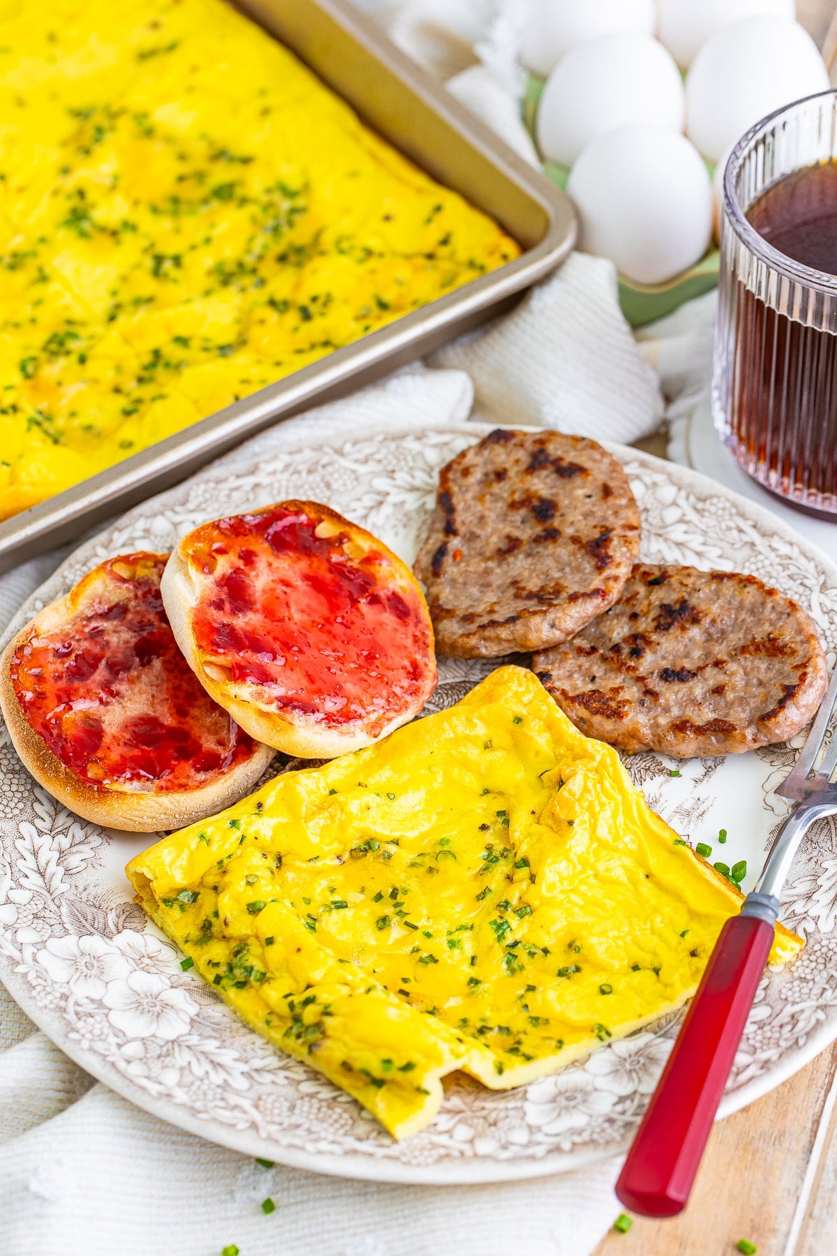 a piece of sheet pan omelet on a plate