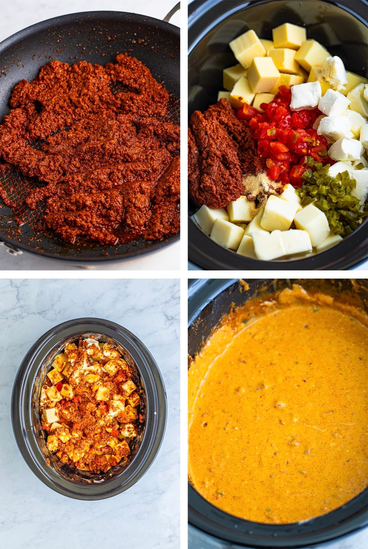 collage of images showing how to make Crock Pot Queso Dip