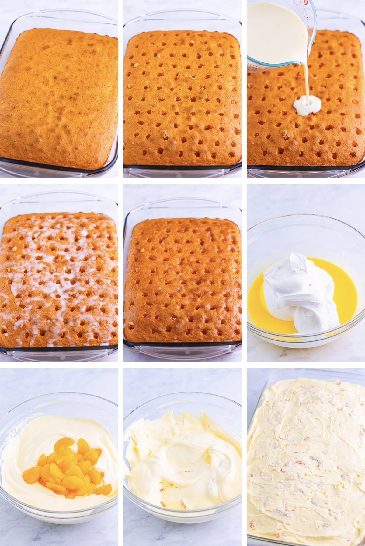collage of images showing how to make Orange Creamsicle Cake