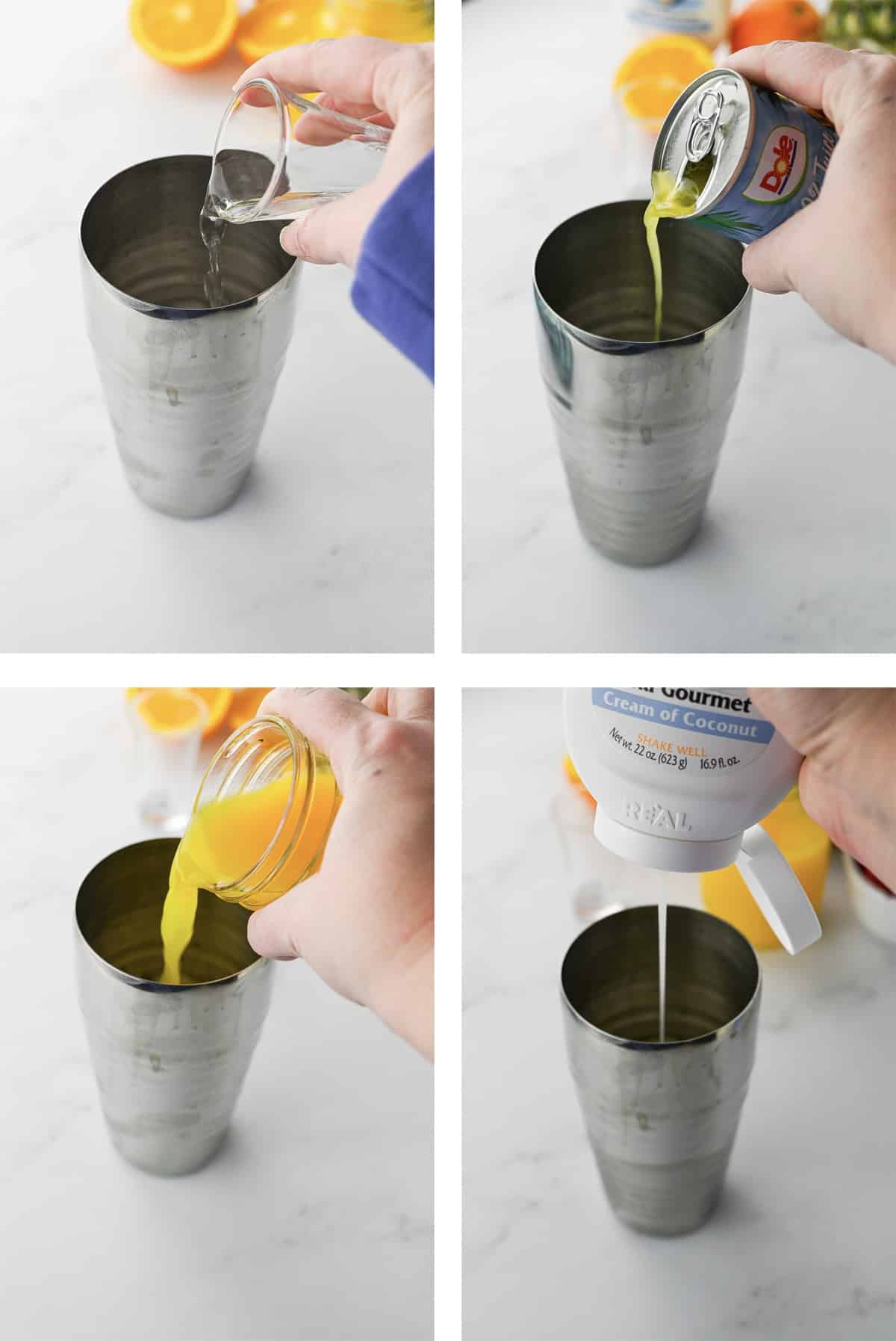 collage of images showing how to make a painkiller cocktail