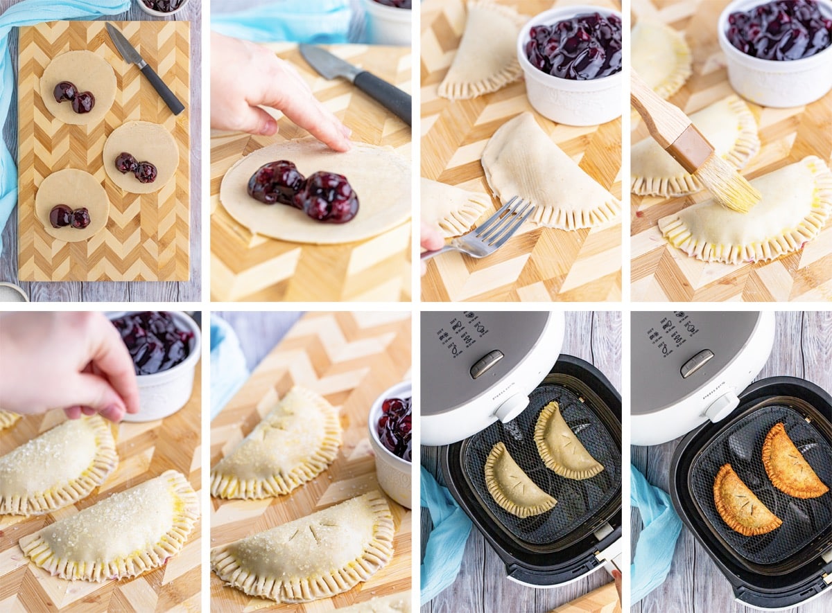 collage of images showing how to make Hand Pies in the air fryer
