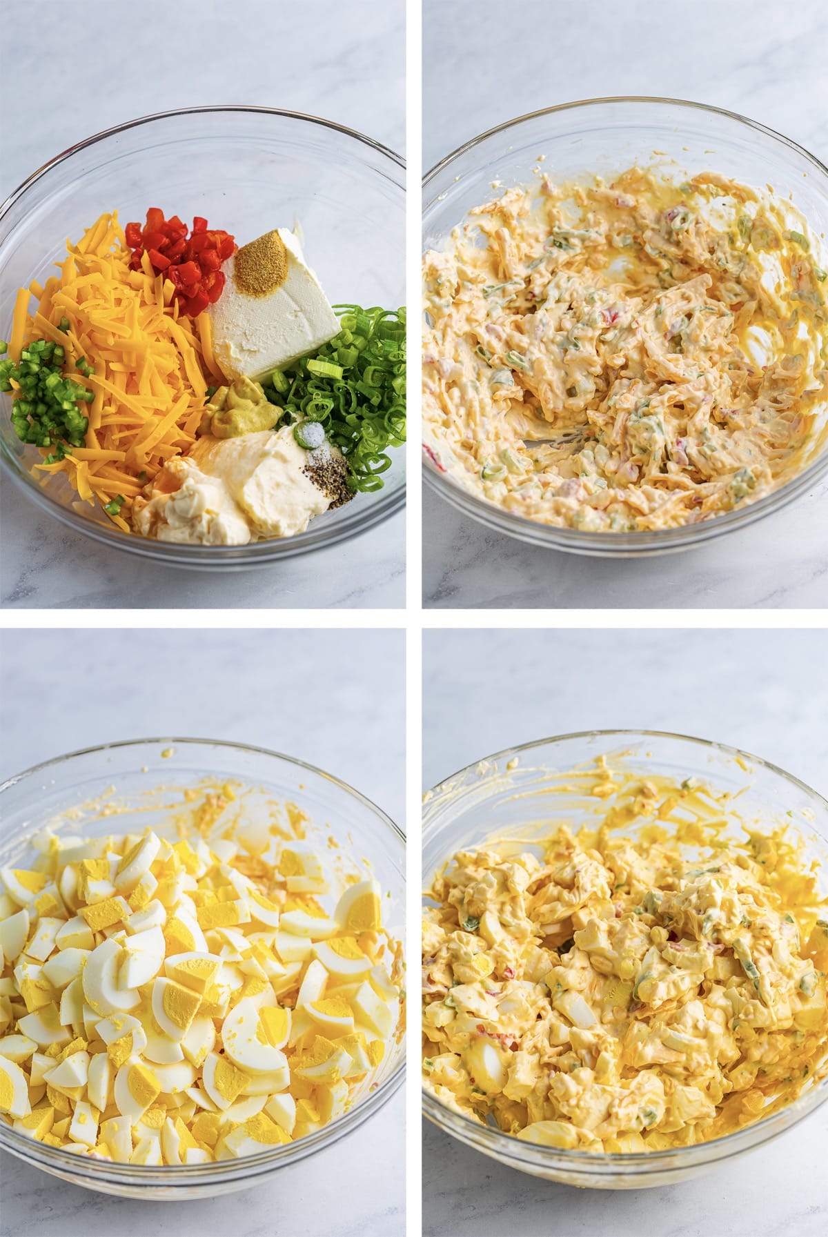 collage of images showing how to make the egg salad for Egg Salad Sandwiches