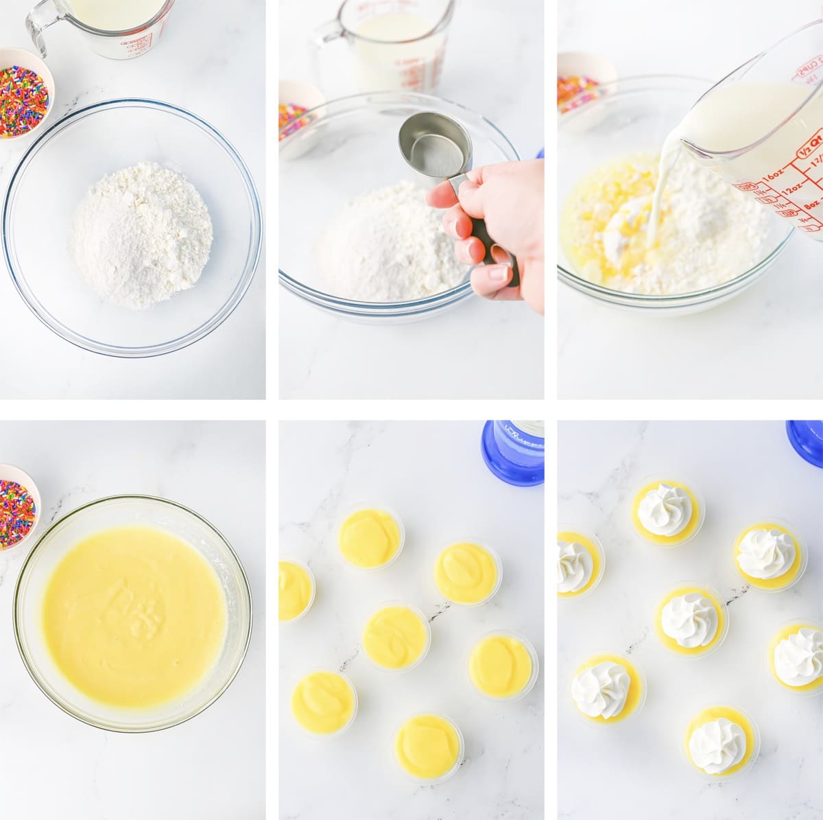 collage of images showing how to make birthday cake shooters
