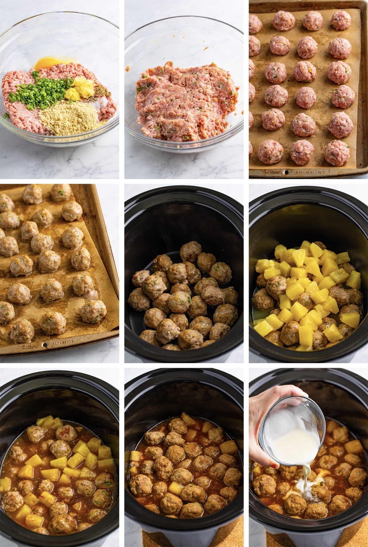 collage of images showing how to make Pork Meatballs