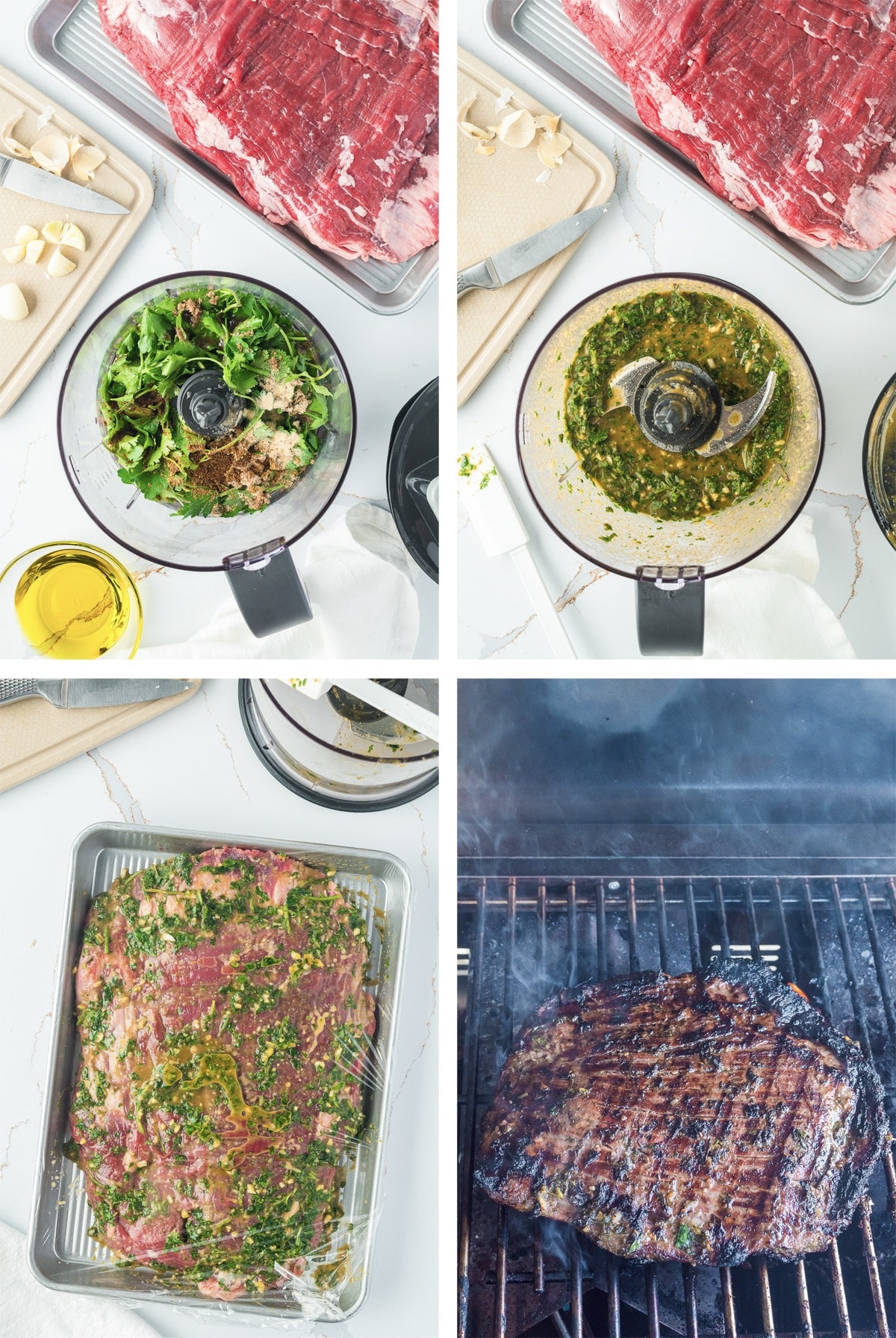 collage of images showing how to make grilled flank steak