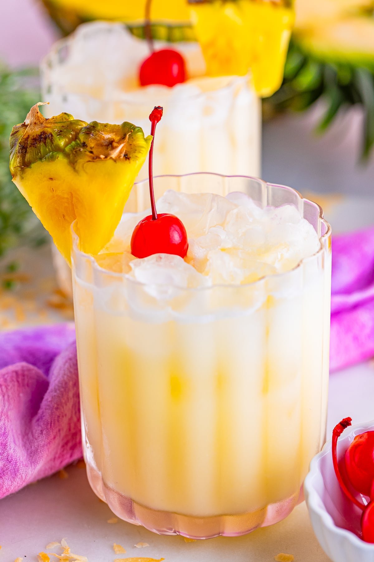 up close image of Pineapple Lemonade in fancy glasses