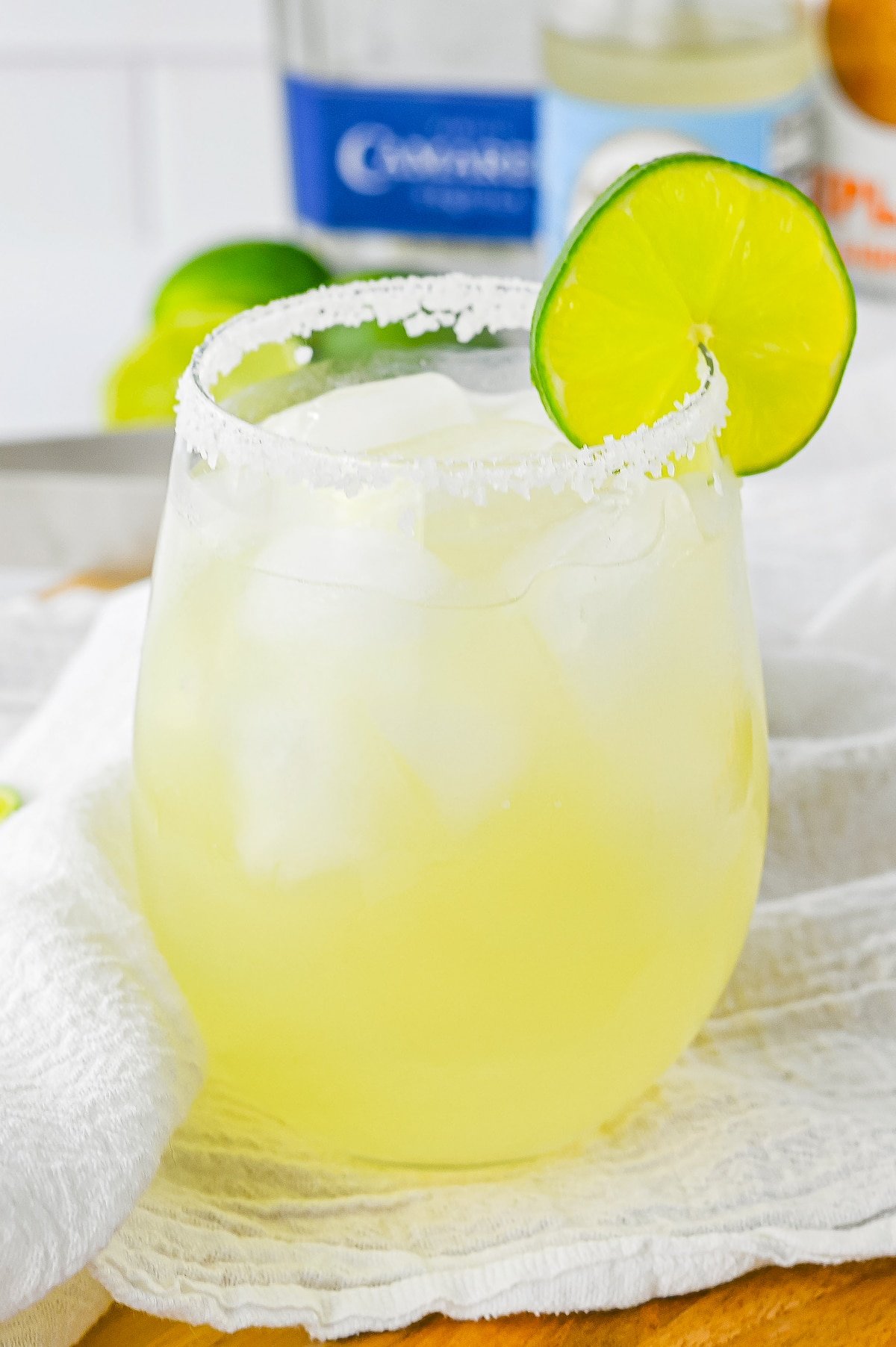 up close image finished Lime Margarita in glass
