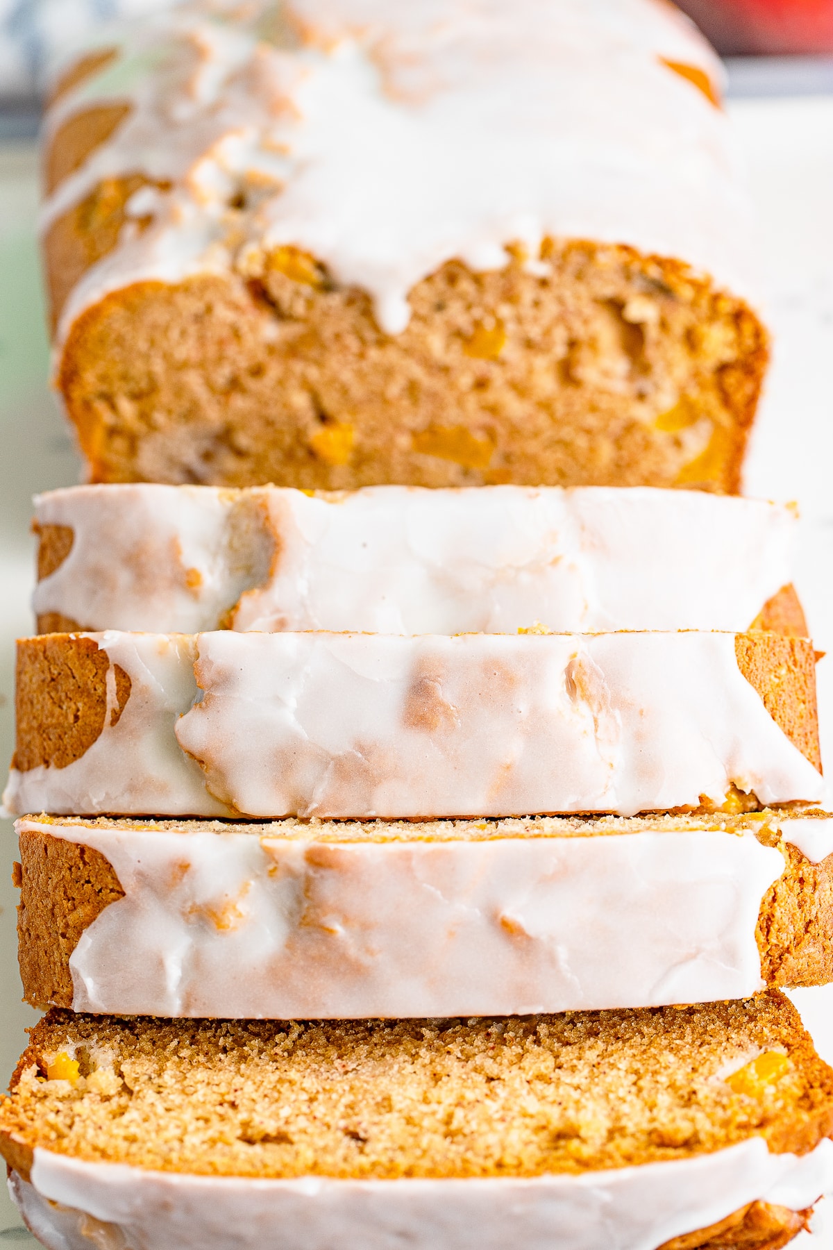 slices of peach bread stacked on each other