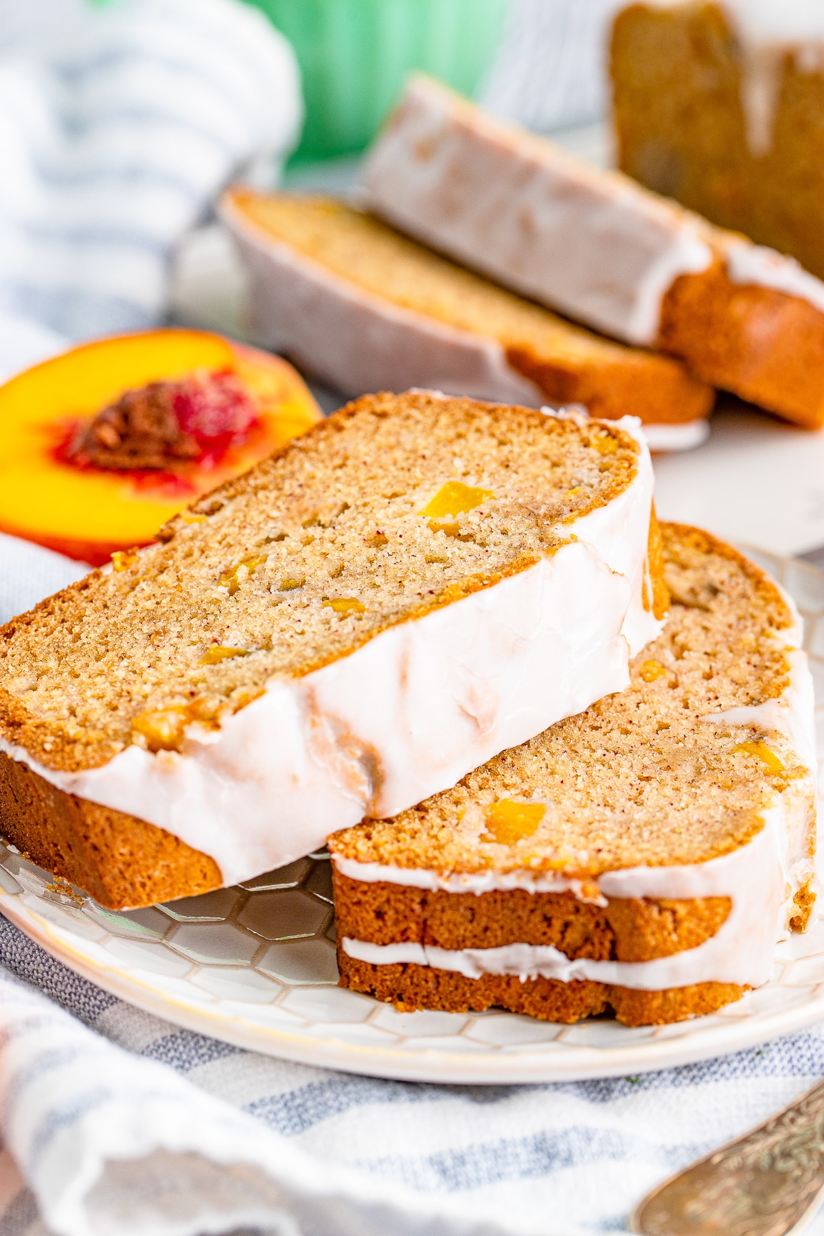 two slices of peach bread on a plate